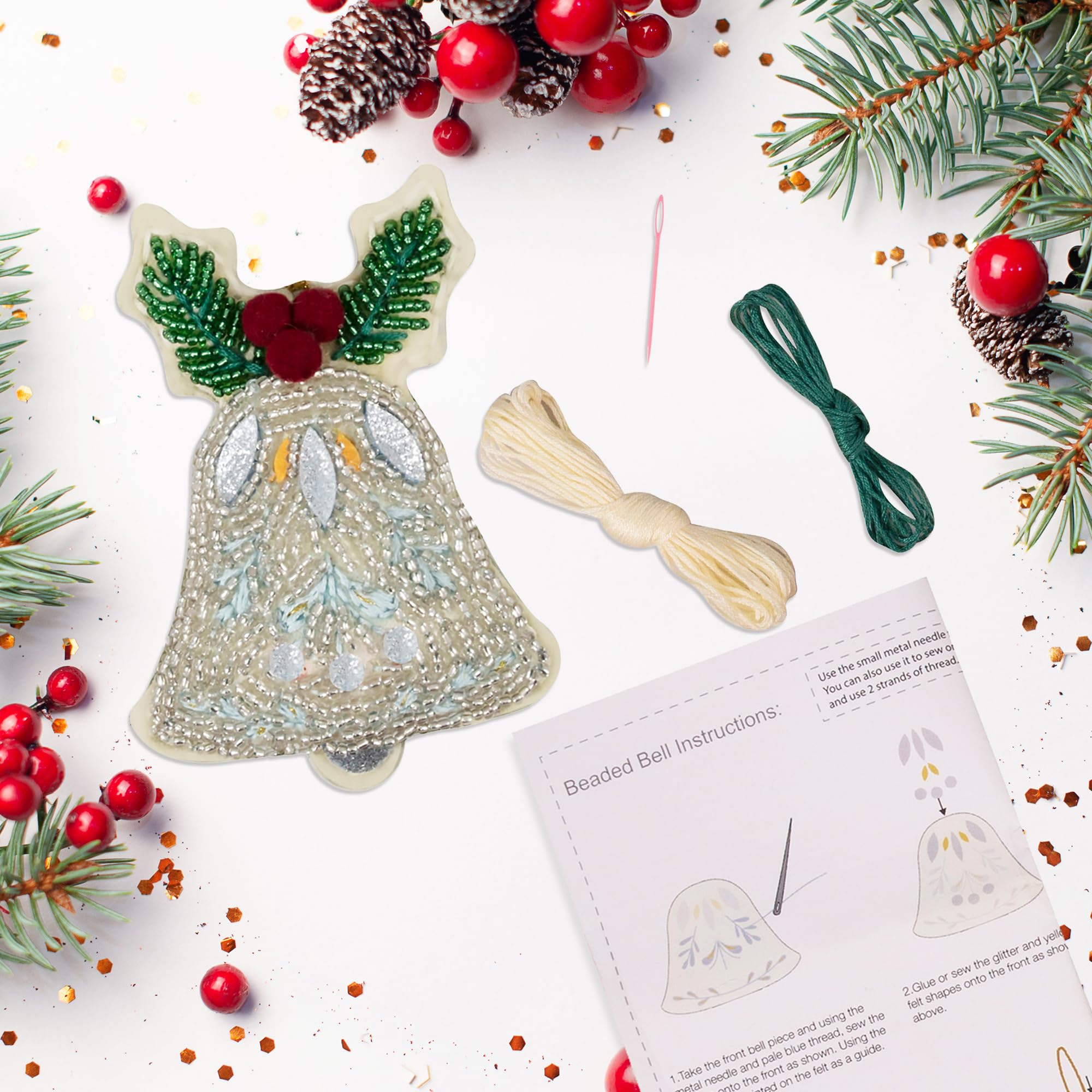 Trimits Christmas Felt Decoration Kit - Beaded Bell Craft Set 6