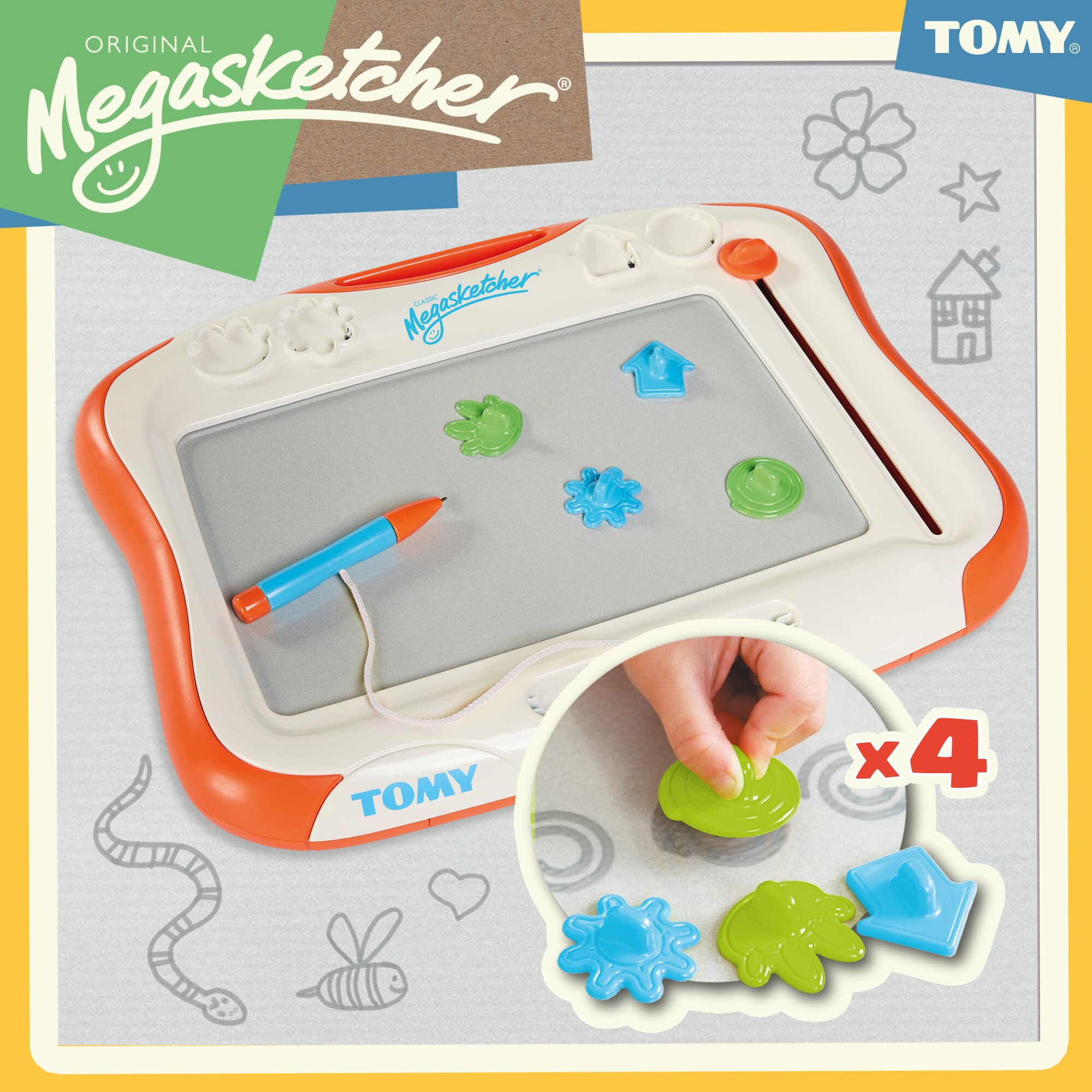 TOMY Megasketcher Classic Magnetic Drawing Board | Large 45x35cm Screen | Ages 3+ | 4 Stamps Included 6