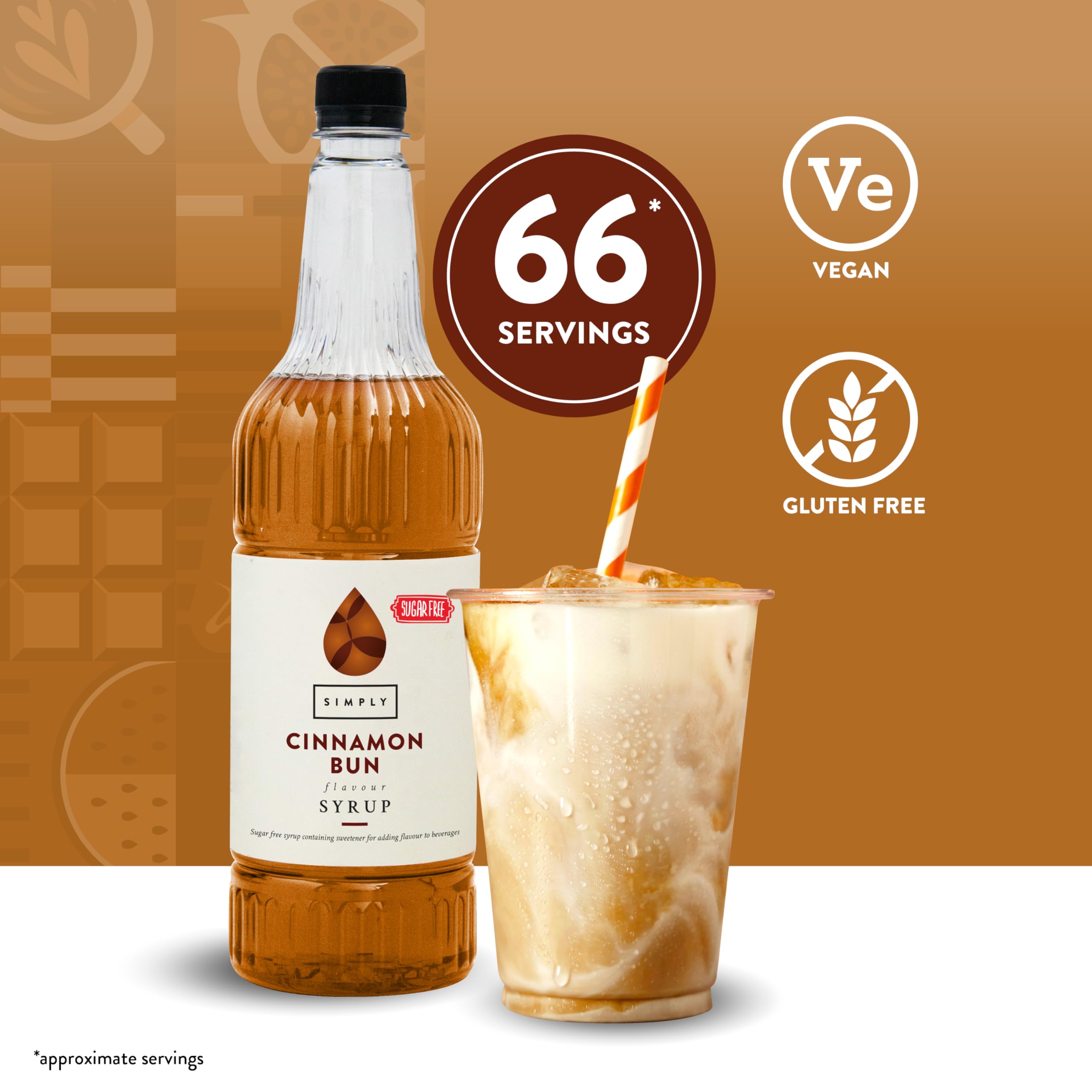 Simply Sugar Free Cinnamon Bun Syrup, Vegan & Nut Free, Flavoured Syrup for Beverages & Baking 6