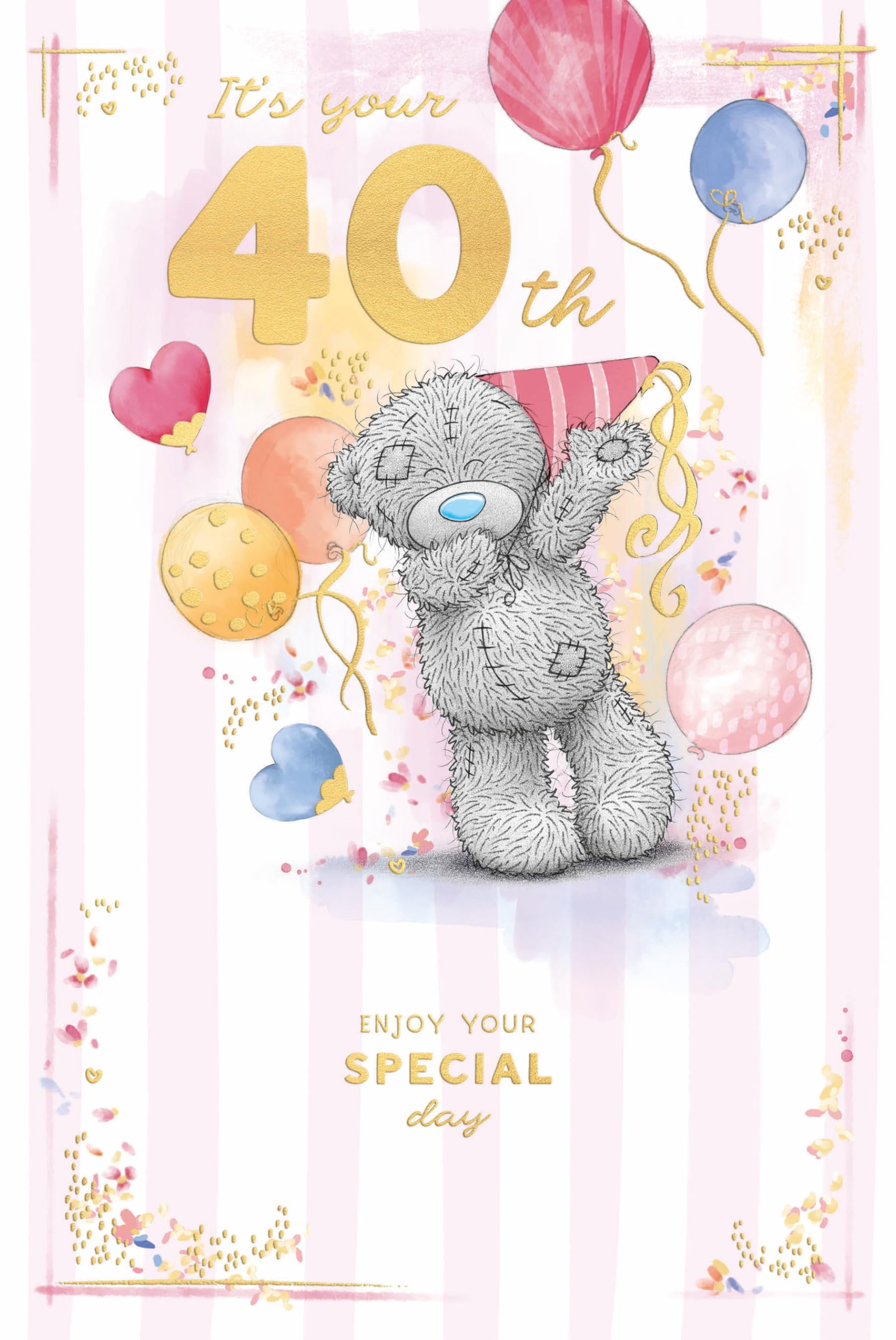 Me To You Tatty Teddy Luxury Gold Embellished Birthday Card - 40th Birthday | 6 x 9 Inches 1
