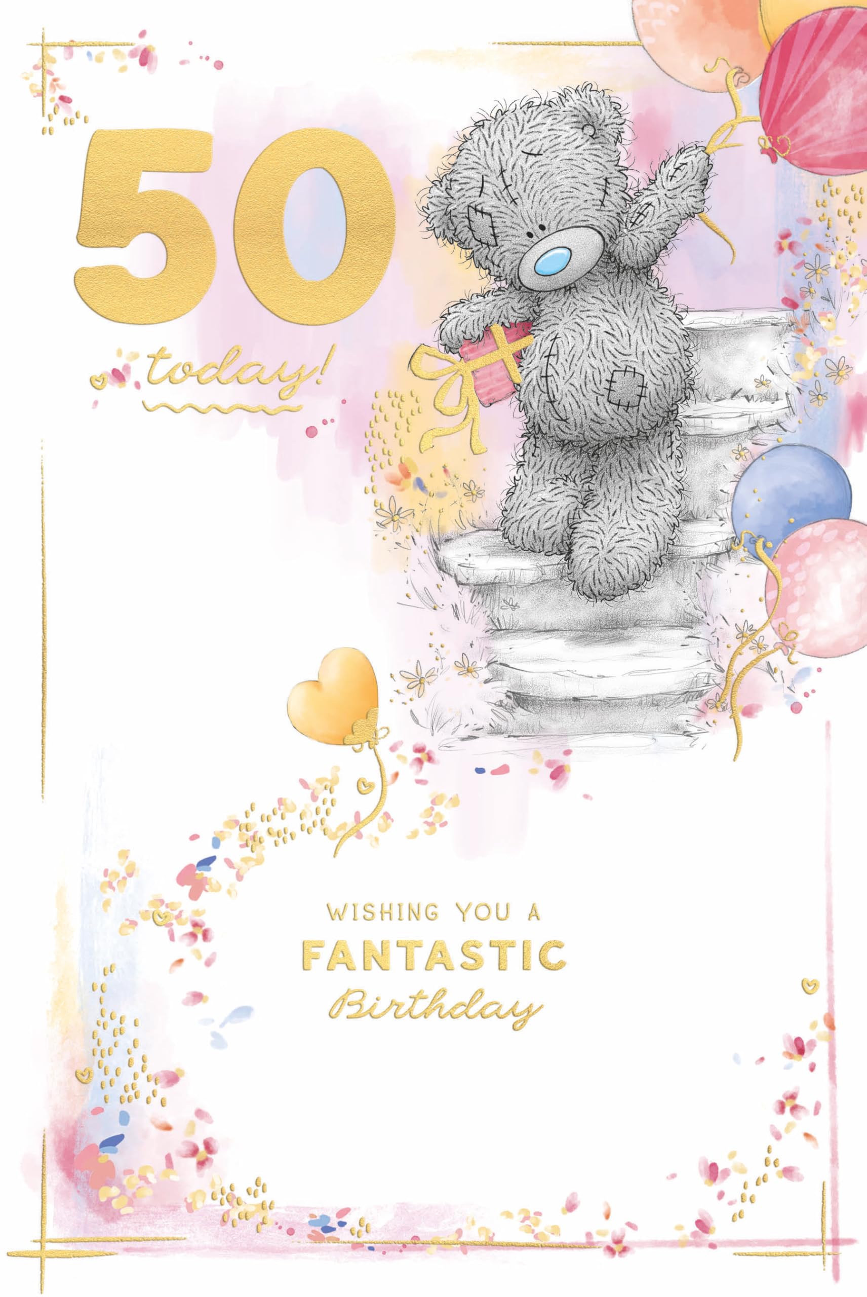 Me To You Bear Tatty Teddy 50 Today Luxury Gold Embellished Birthday Card | 6 x 9 Inches 1