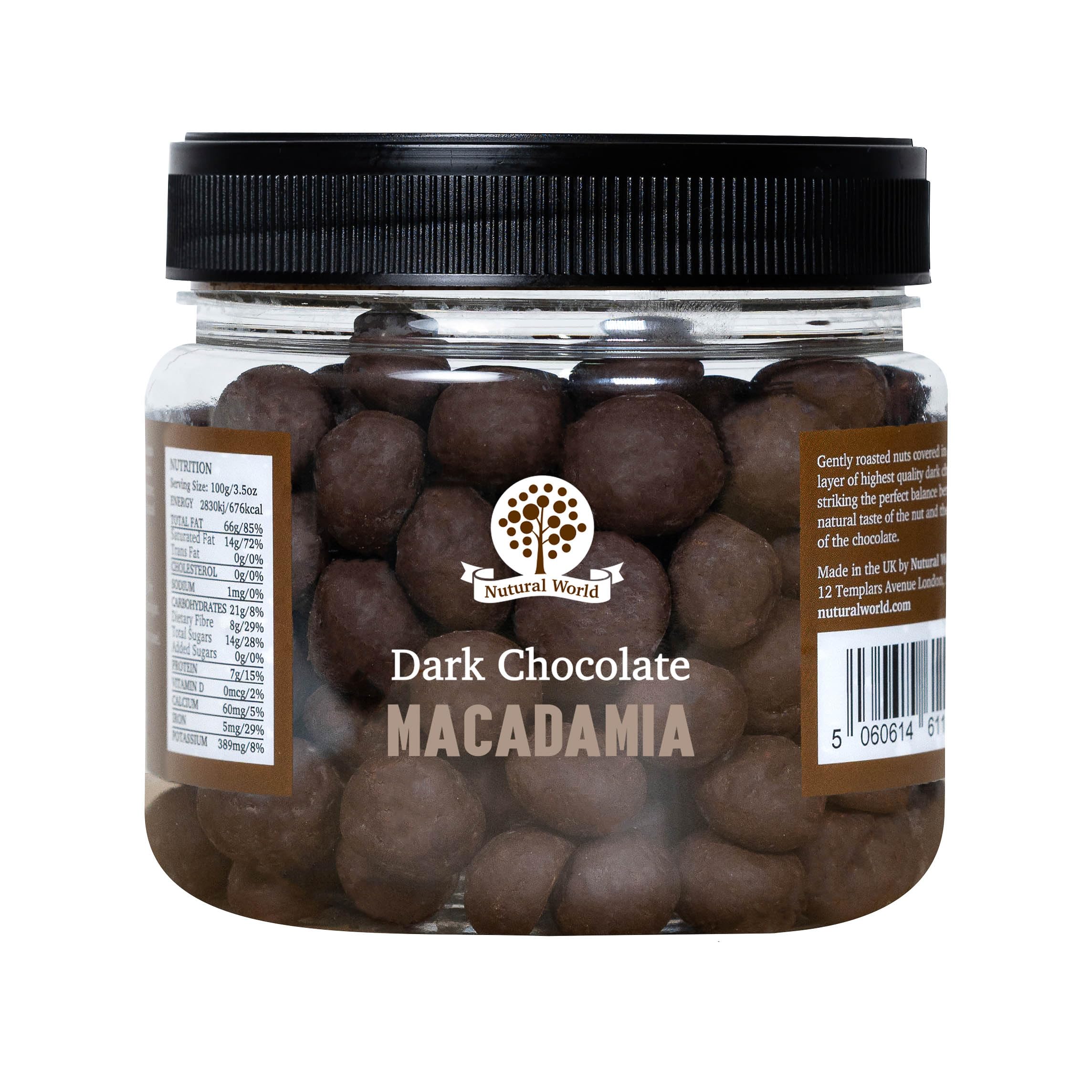 Nutural World Dark Chocolate Macadamia Nuts - Rich Cocoa Dusting | 400g