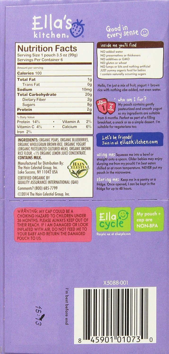 Ella's Kitchen Organic Baby Brekkie Blueberry and Pear Stage 1 (Pack of 6) 5