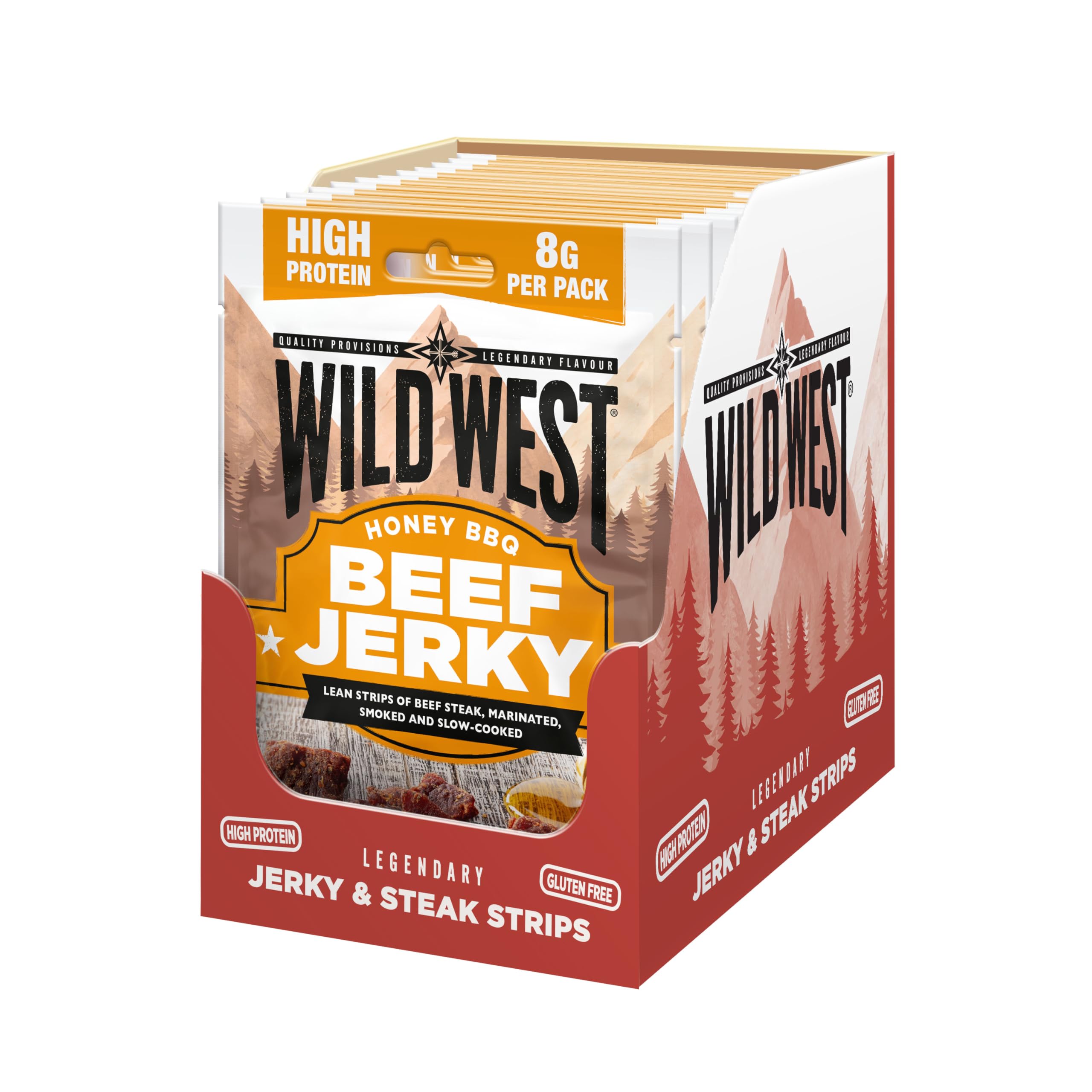 WILD WEST Honey BBQ Beef Jerky - High Protein, Gluten Free | 25g Snack (Pack of 12) 1