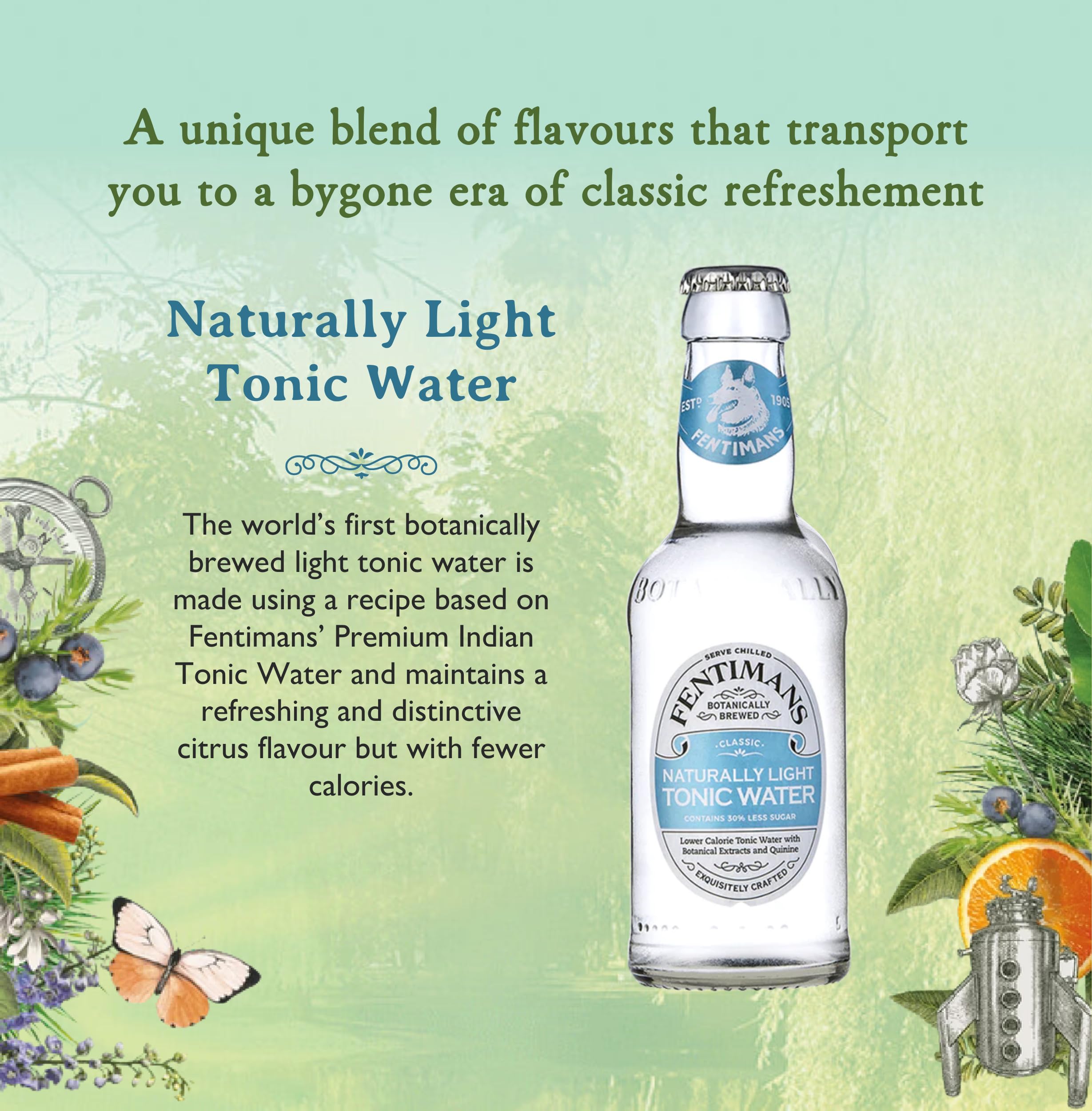 Fentimans Naturally Light Tonic Water - Botanically Brewed with Lemongrass & Citrus - 4 x 200ml 4