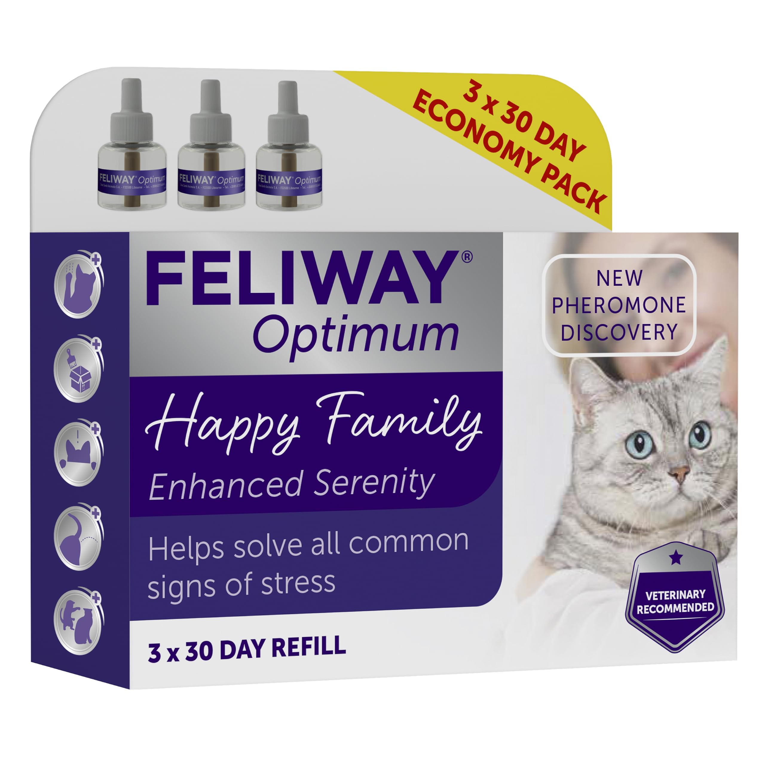 Feliway Optimum Cat Calming Refills - 3 x 30 Day Supply | Drug-Free | Covers up to 70m² 1