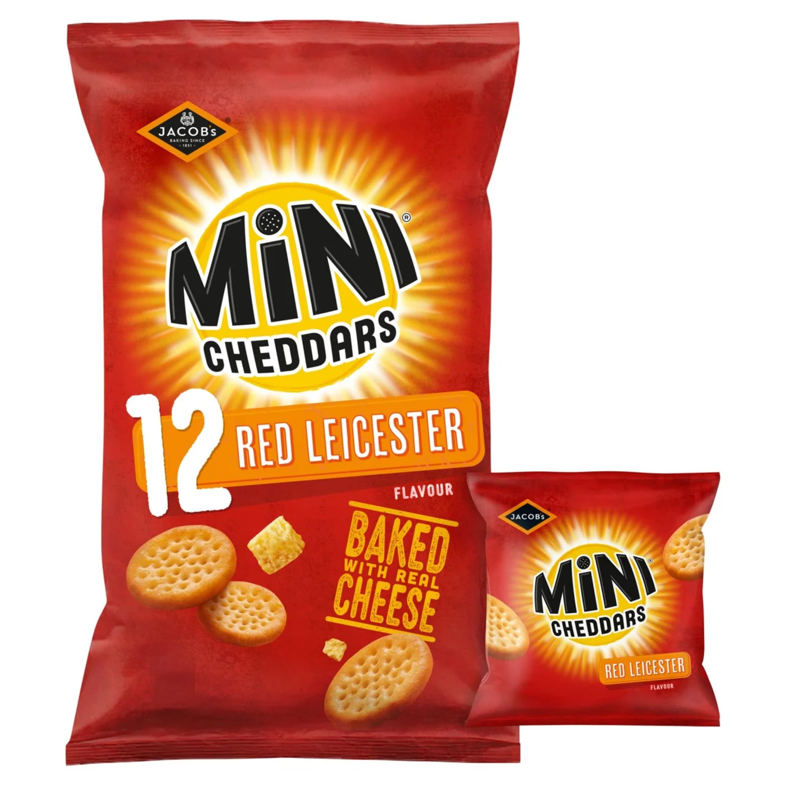 Jacob's Mini Cheddars Red Leicester Flavour Multipack Crisps, Oven-Baked Cheese Snacks, 30 x 45g 7