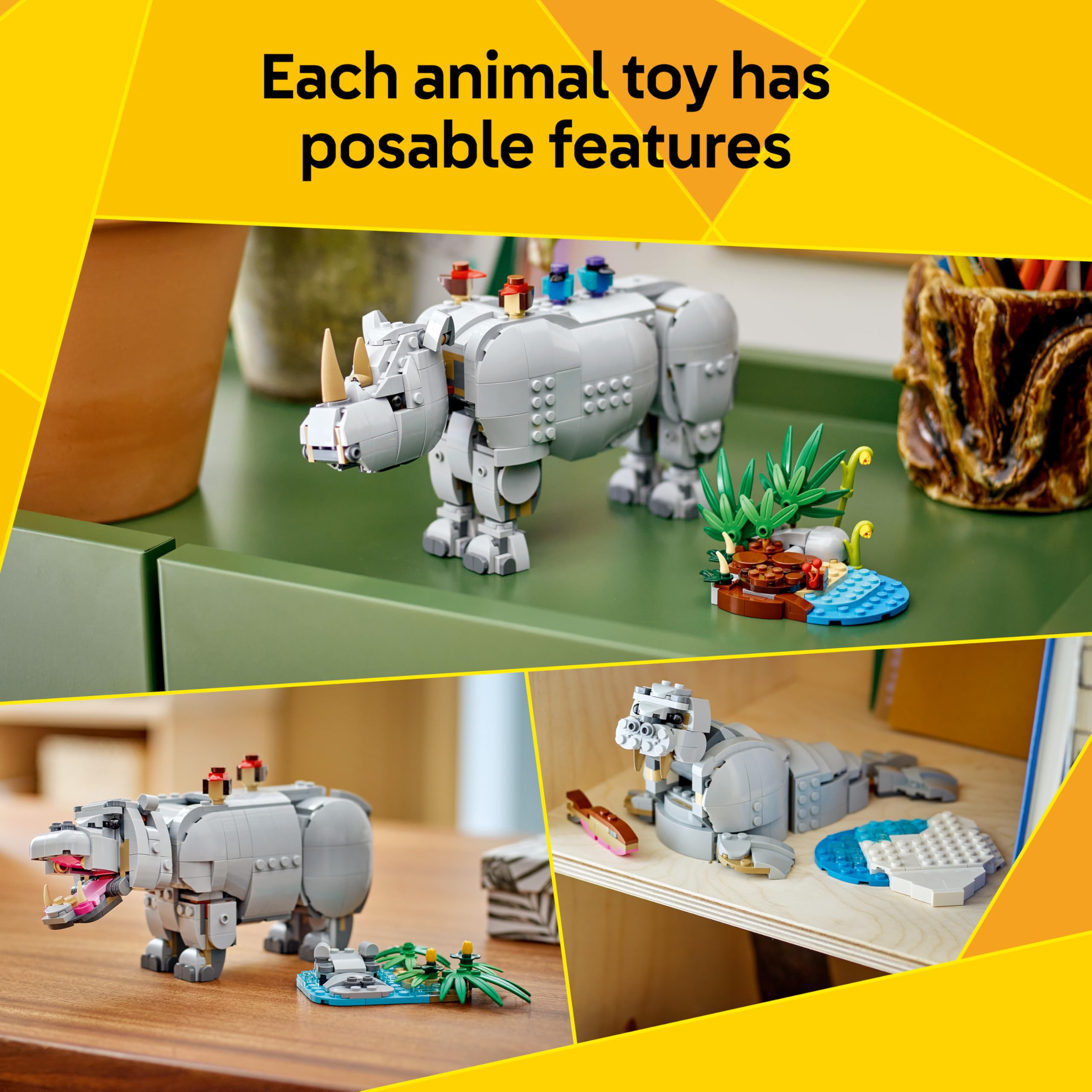 LEGO Creator 3in1 Wild Animals: Majestic Rhino with Birds Building Set | Ages 9+ 3