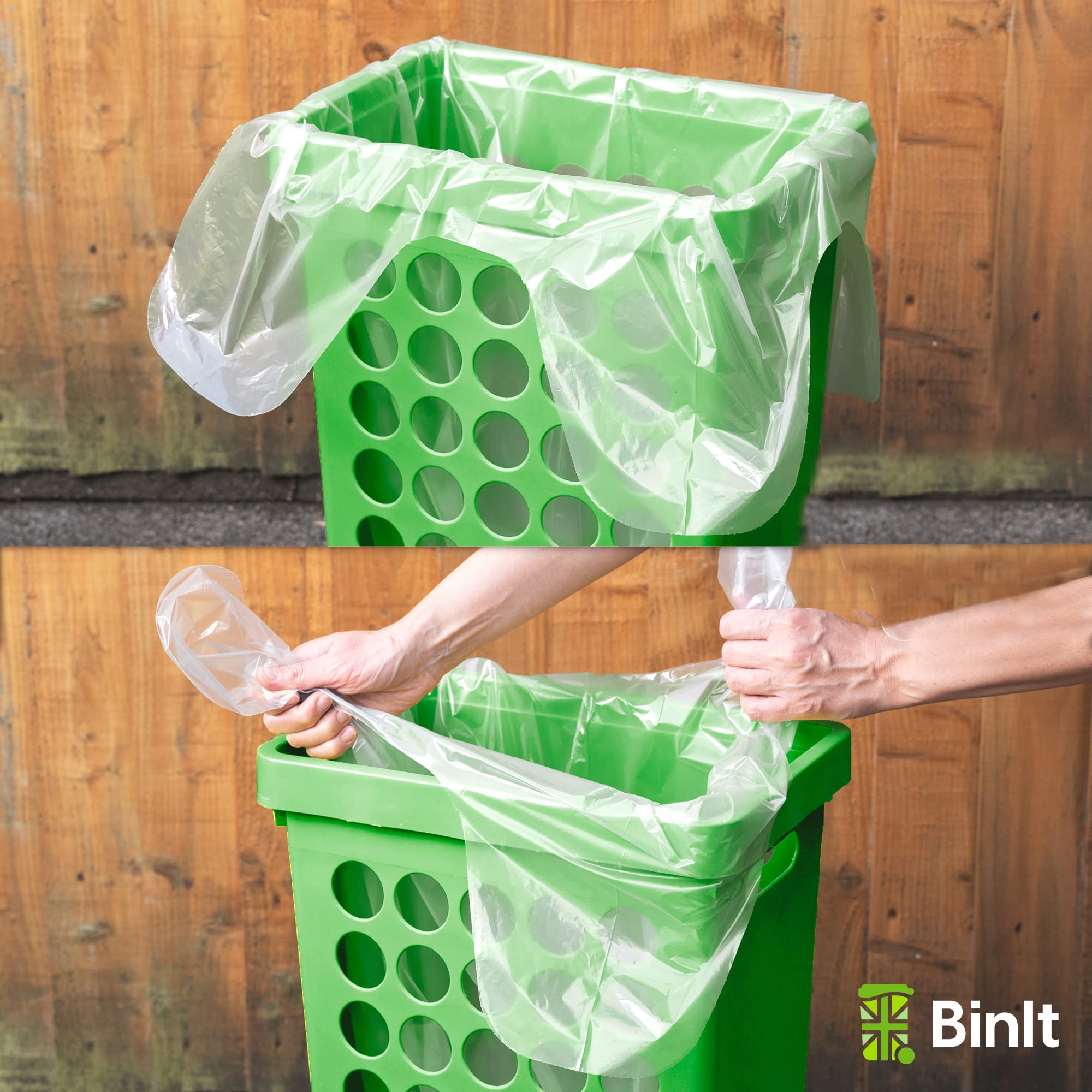 BIN IT Large 70L Clear Bin Liners - 40 Count Tie Top, Strong & Secure LDPE Bags