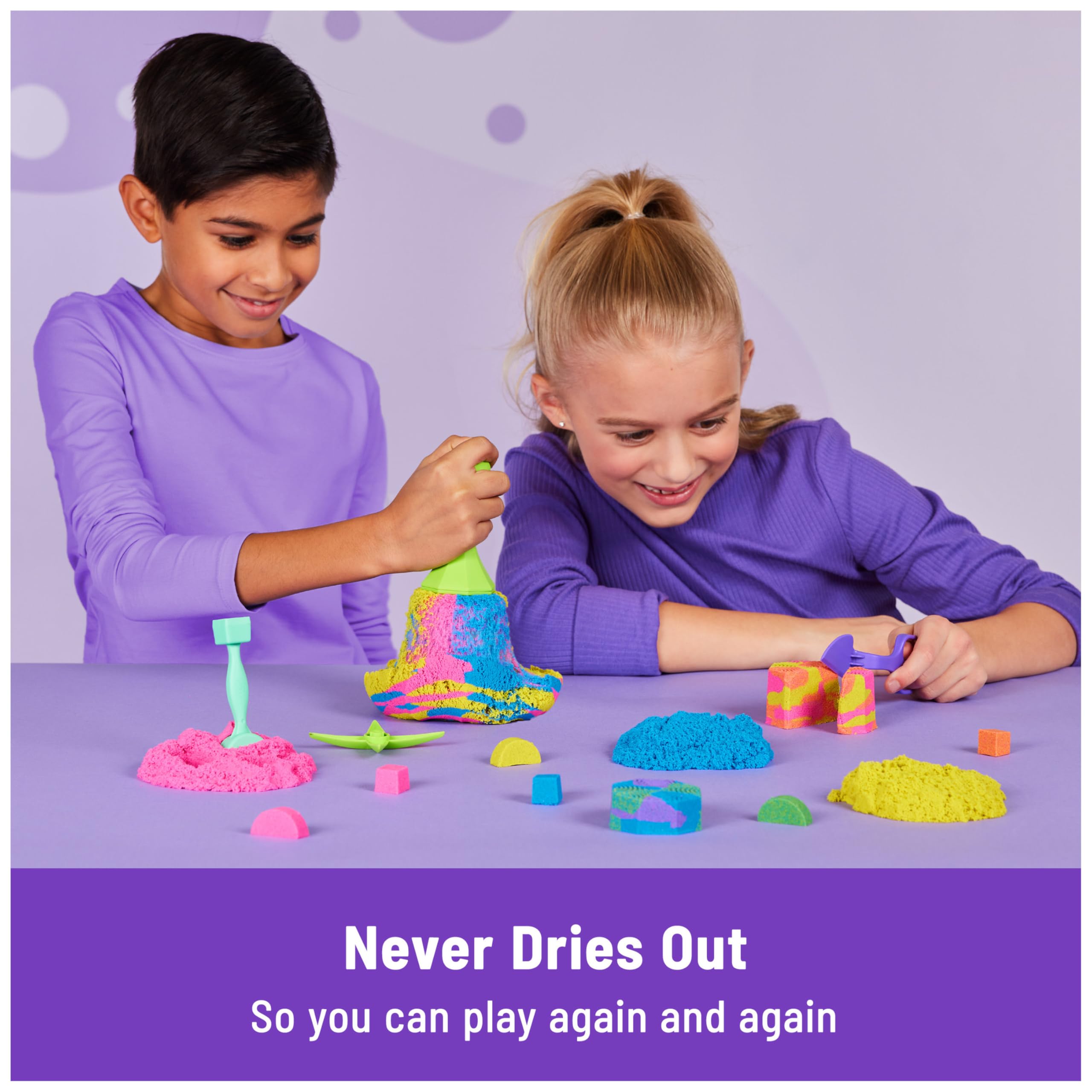 Kinetic Sand Squish N’ Create Playset - 382g Blue, Yellow, Pink Sand | 5 Tools | Ages 3+