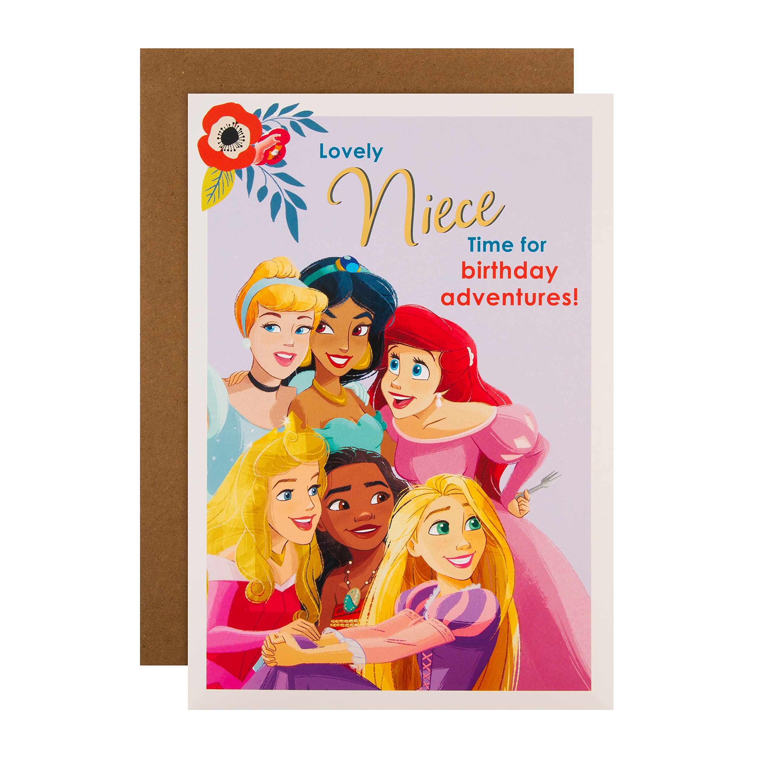 Hallmark Disney Princess Niece Birthday Card with Gold Foil & Sticker Sheet | H22.8cm x W15.9cm 1