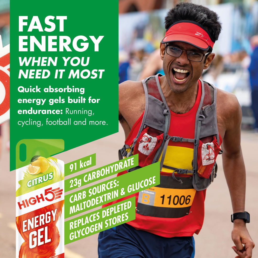 HIGH5 Energy Gel Citrus - Natural Fruit Juice Energy Gel for Endurance Sports (20 x 38g)
