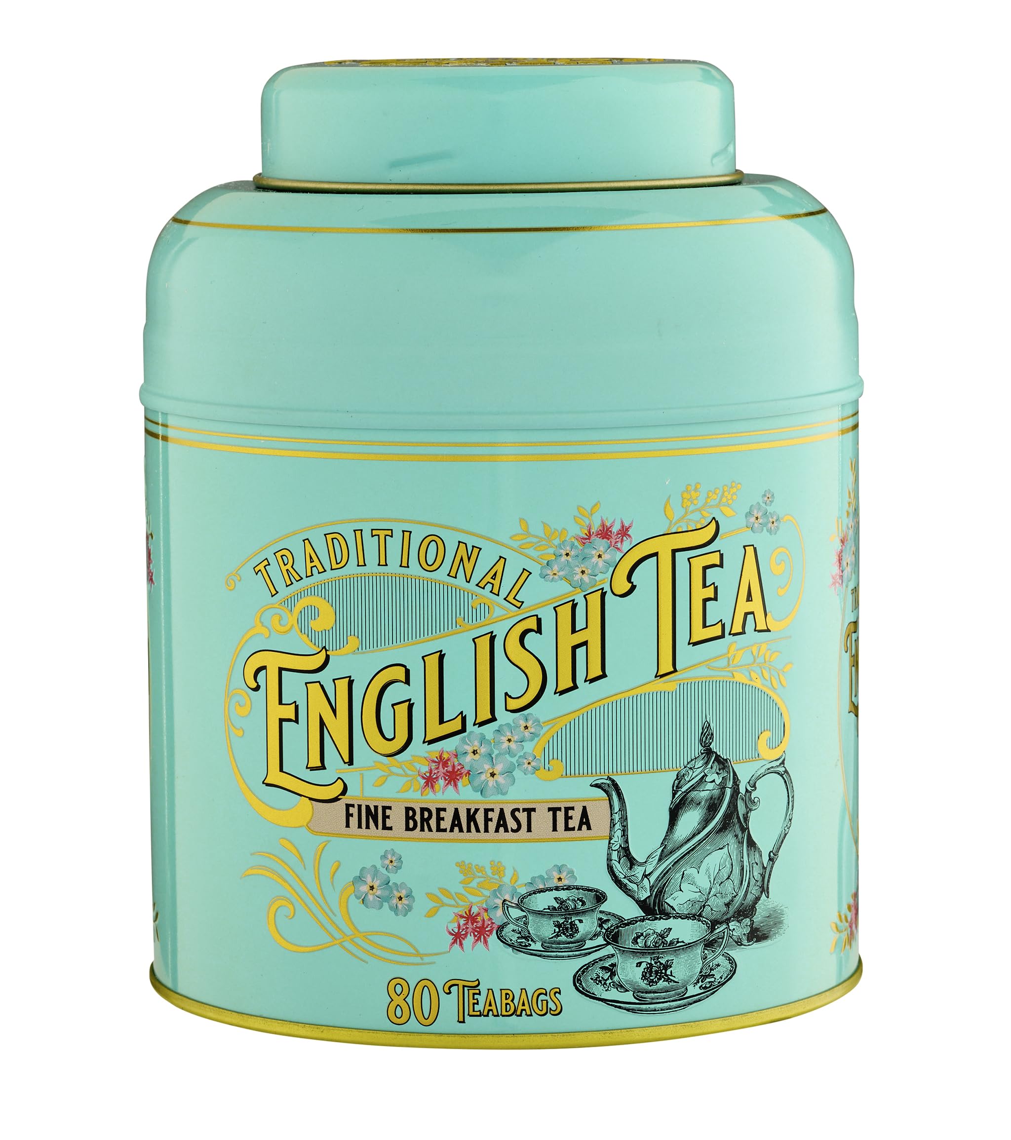 New English Teas Vintage Victorian Mint-Green Tea Caddy with 80 English Breakfast Teabags