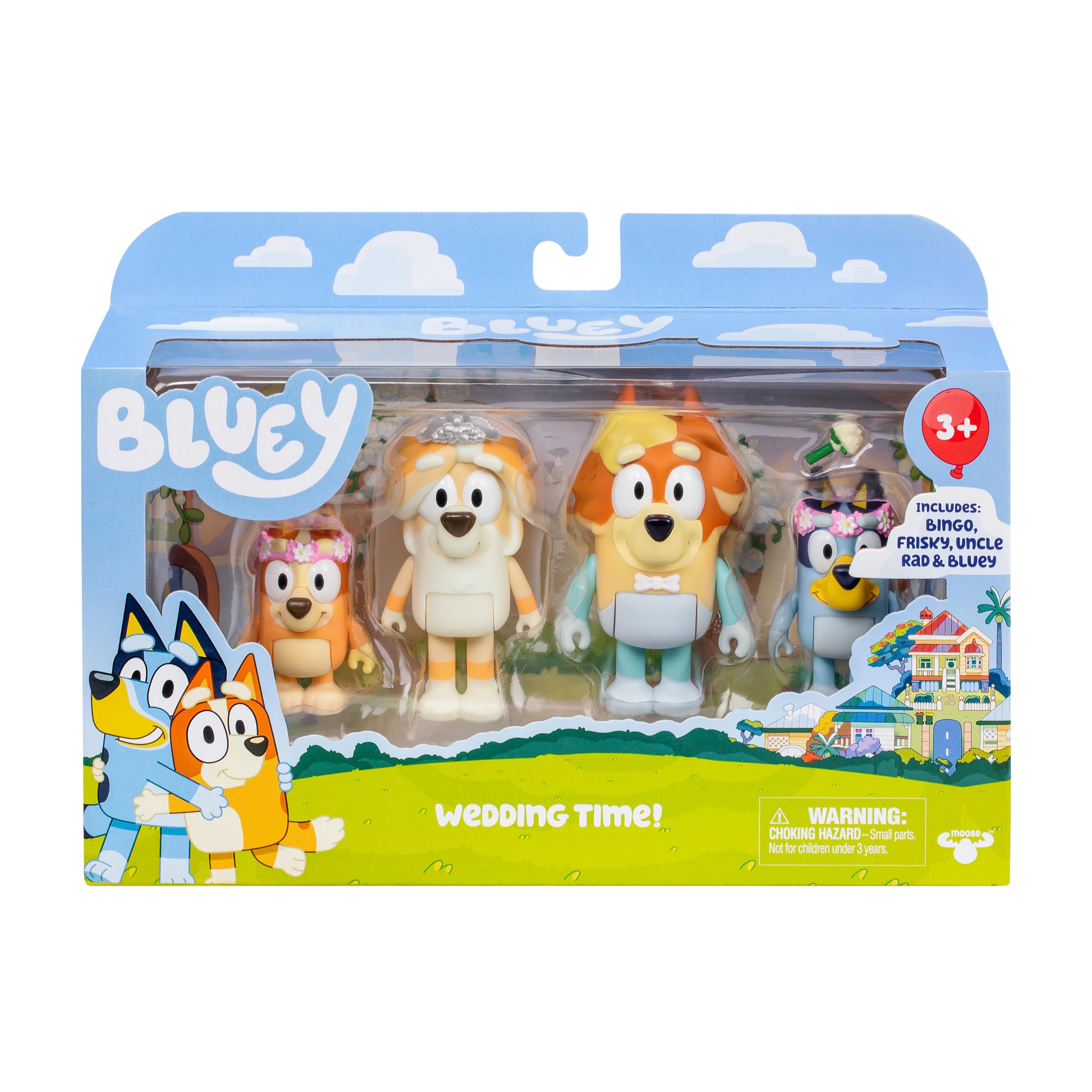 Bluey Figure 4-Pack Wedding Time | Includes Bluey, Bingo, Uncle Rad, Frisky | 3 Inches 1