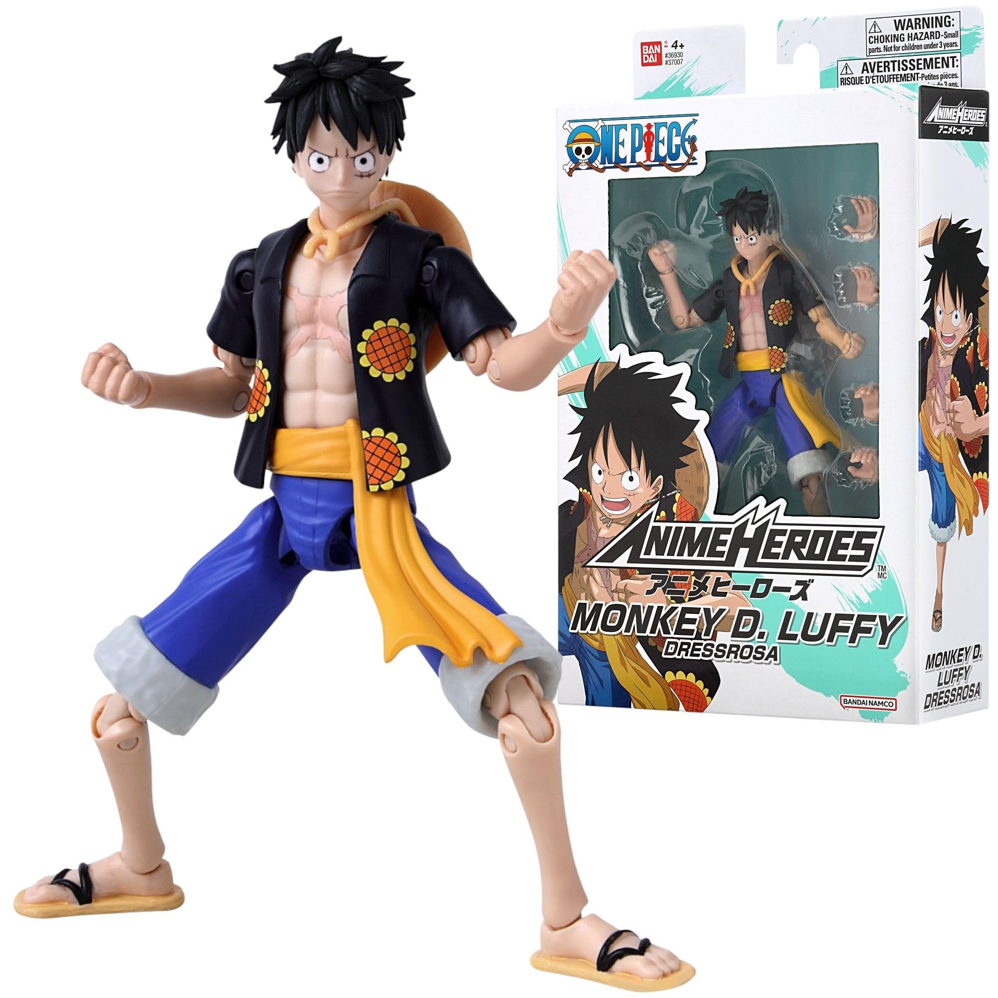 BANDAI Anime Heroes One Piece Monkey D. Luffy Dressrosa Version Action Figure | 17cm | Unisex Children