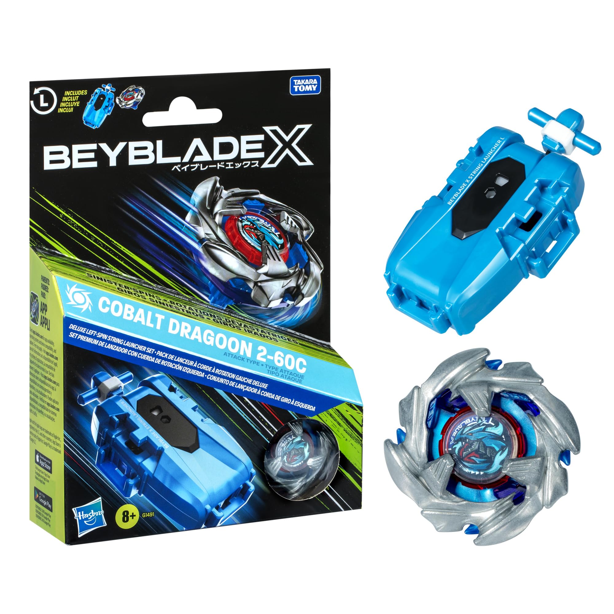 Beyblade Cobalt Dragoon 2-60C Left-Spin String Launcher Set | Ages 8+ | Metallic Blue
