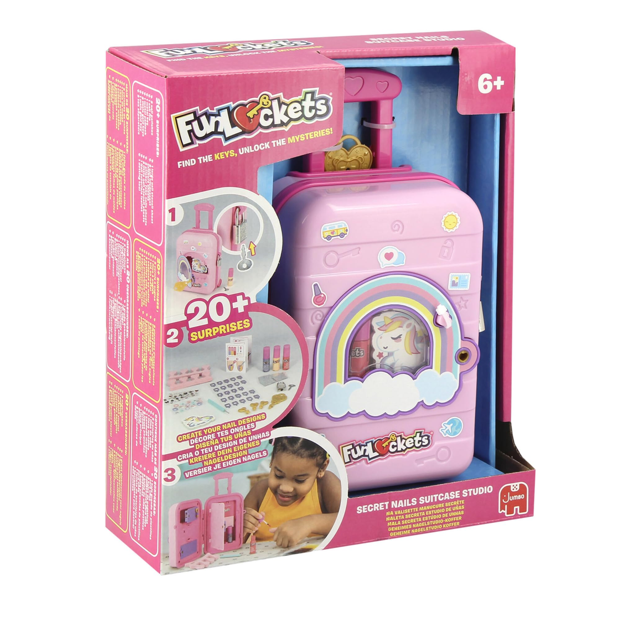 FUNLOCKETS Secret Nails Suitcase Studio - Kids Nail Art Set with 20+ Surprises, Ages 6+ 1