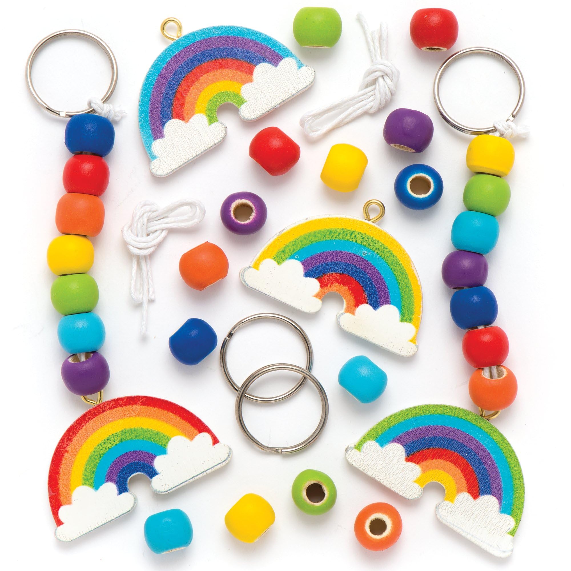 Baker Ross Make Your Own Wooden Rainbow Keyring Craft Kit (Pack of 4) | Kids Ages 5+