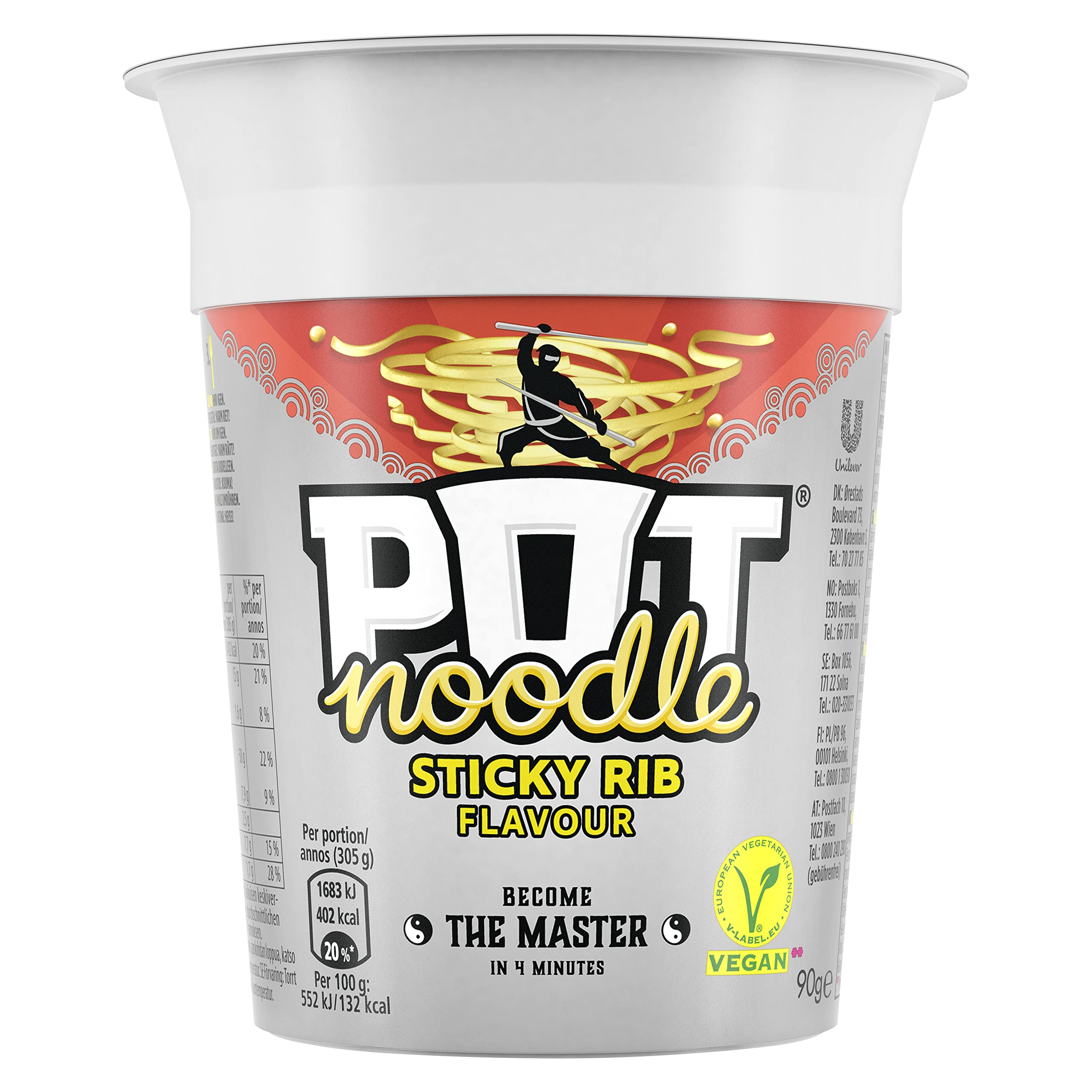 Pot Noodle Sticky Rib Instant Noodles - Vegetarian | 90g Pot (Pack of 12)