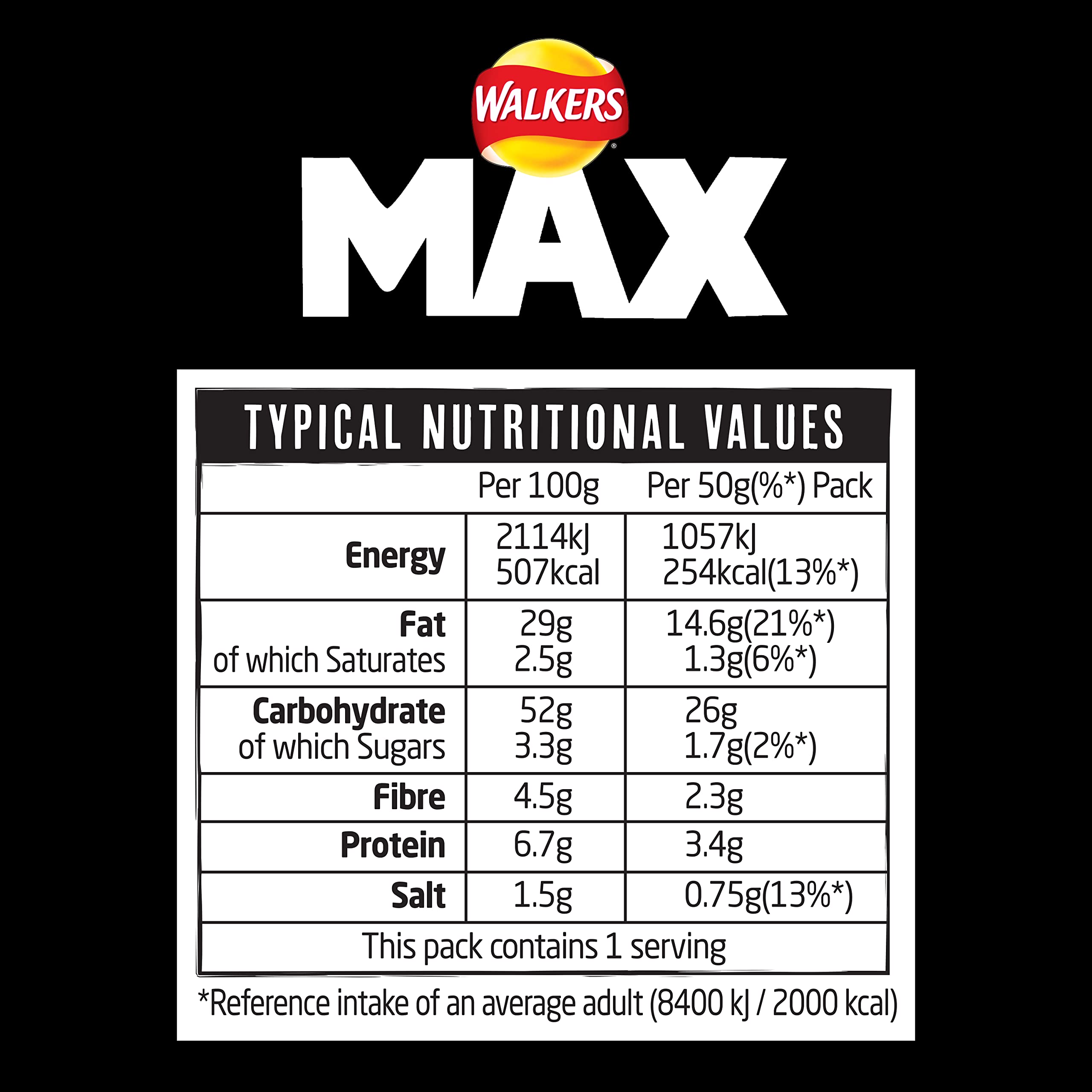 Walkers Max Punchy Paprika Flavour Ridges Crisps 50g 10