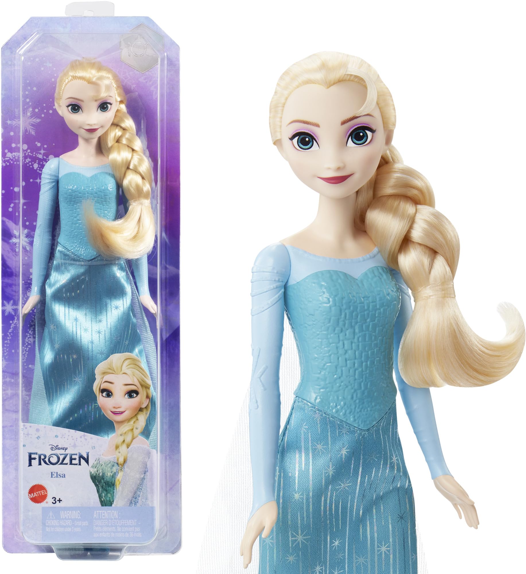 Mattel Disney Princess Elsa, bewegliche Modepuppe mit charakteristischem Outfit und Accessoires – inspiriert vom Film „Die Eiskönigin“