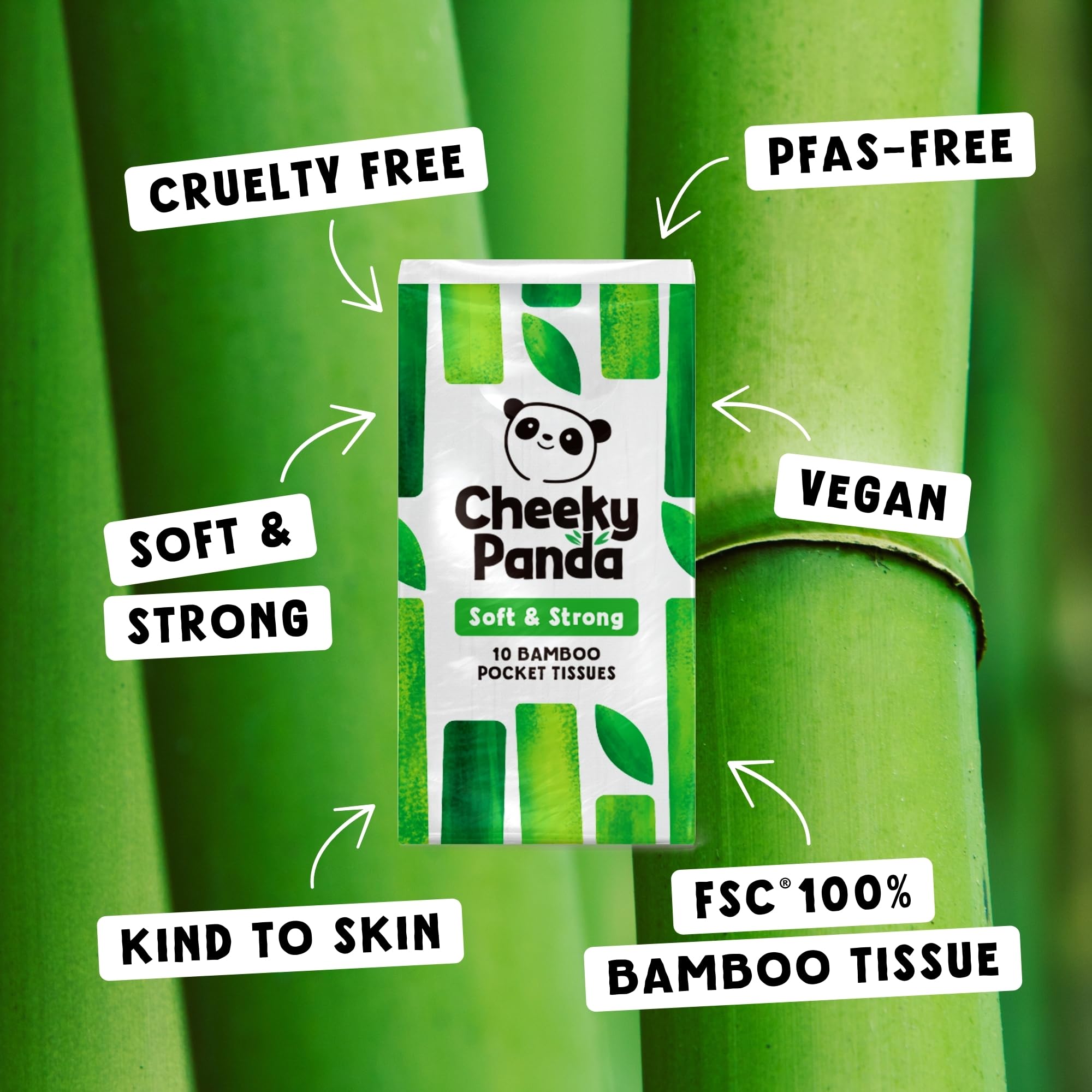 The Cheeky Panda Bamboo Pocket Tissues - 8 Pack of 10, Hypoallergenic & Ultra Soft Travel Tissues 3