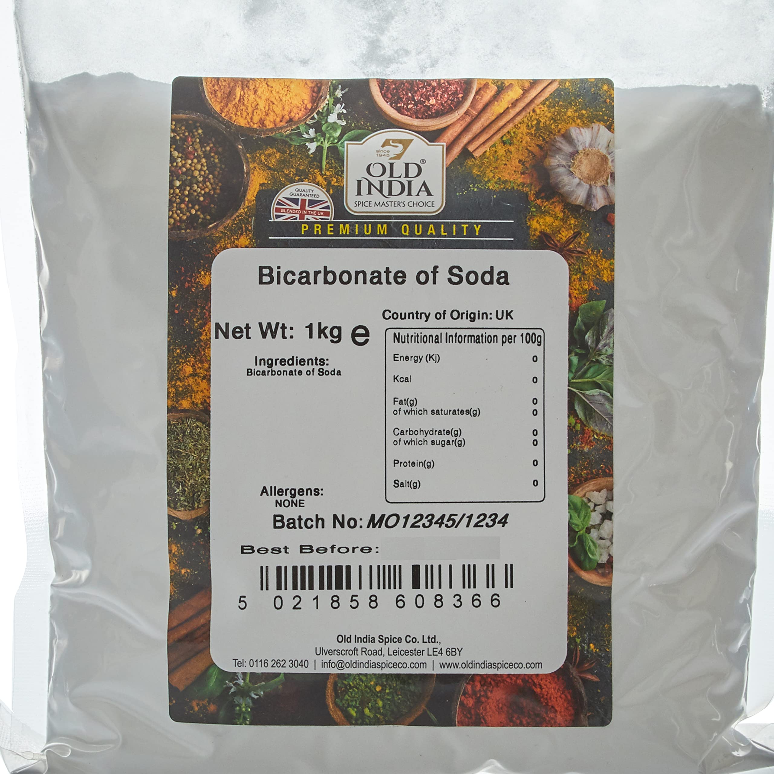 Old India Bicarbonate of Soda Powder - Natural Raising Agent | 1kg | 2 Year Shelf Life