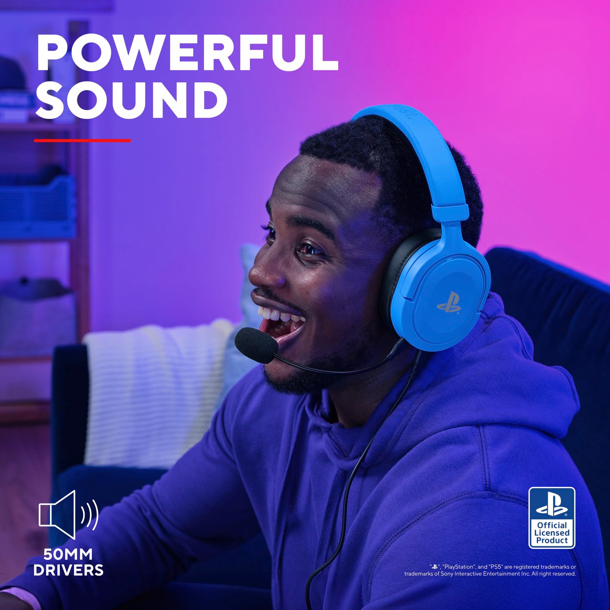 GXTrust GXT 498B Forta Gaming Headset - Officially Licensed for PS5 | 50mm Drivers | Detachable Mic | Blue 3