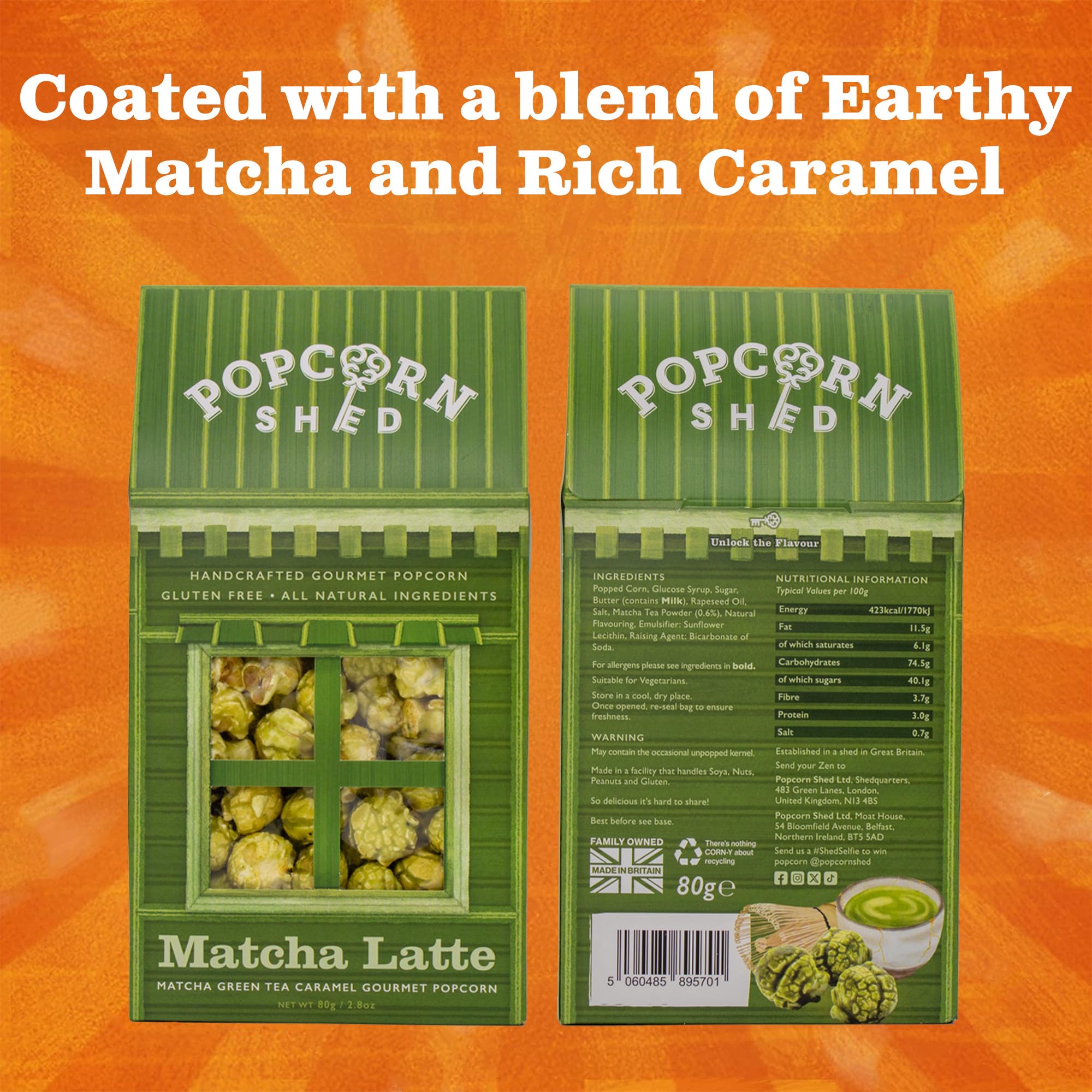 Popcorn Shed Matcha Latte Gourmet Popcorn - Caramel Drizzle | 80g Bag 4