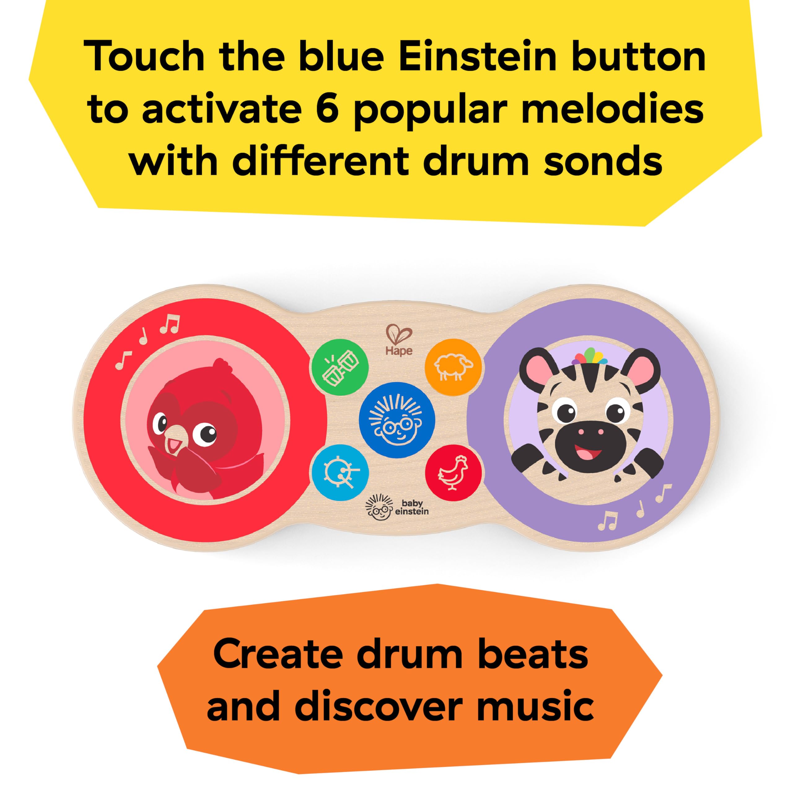 Baby Einstein Upbeat Tunes Magic Touch Drum - Wooden Musical Toy for Toddlers 6-36 Months 5