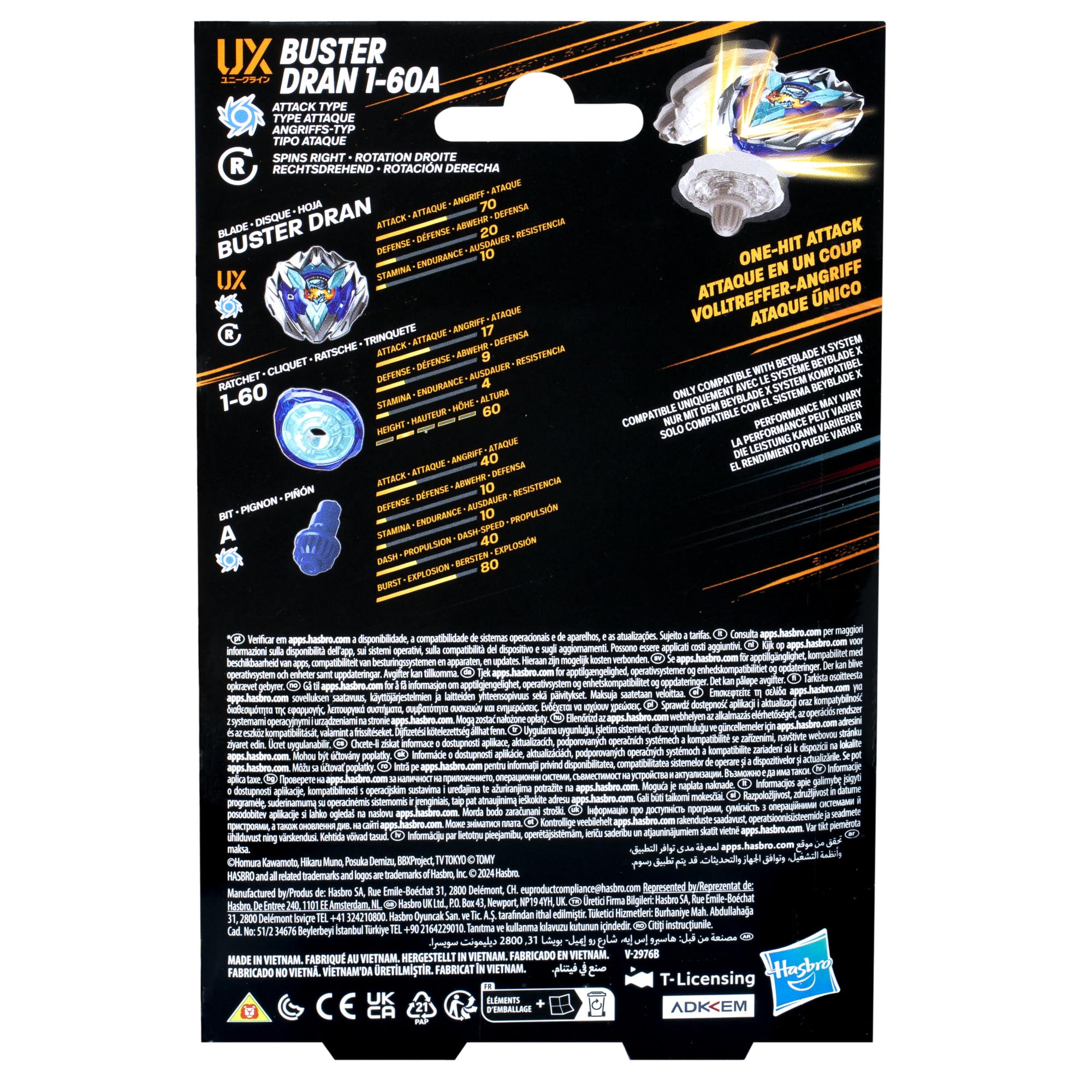 Beyblade Buster Dran 1-60A UX Starter Pack Top and Launcher | Right-Spin Attack Type 8