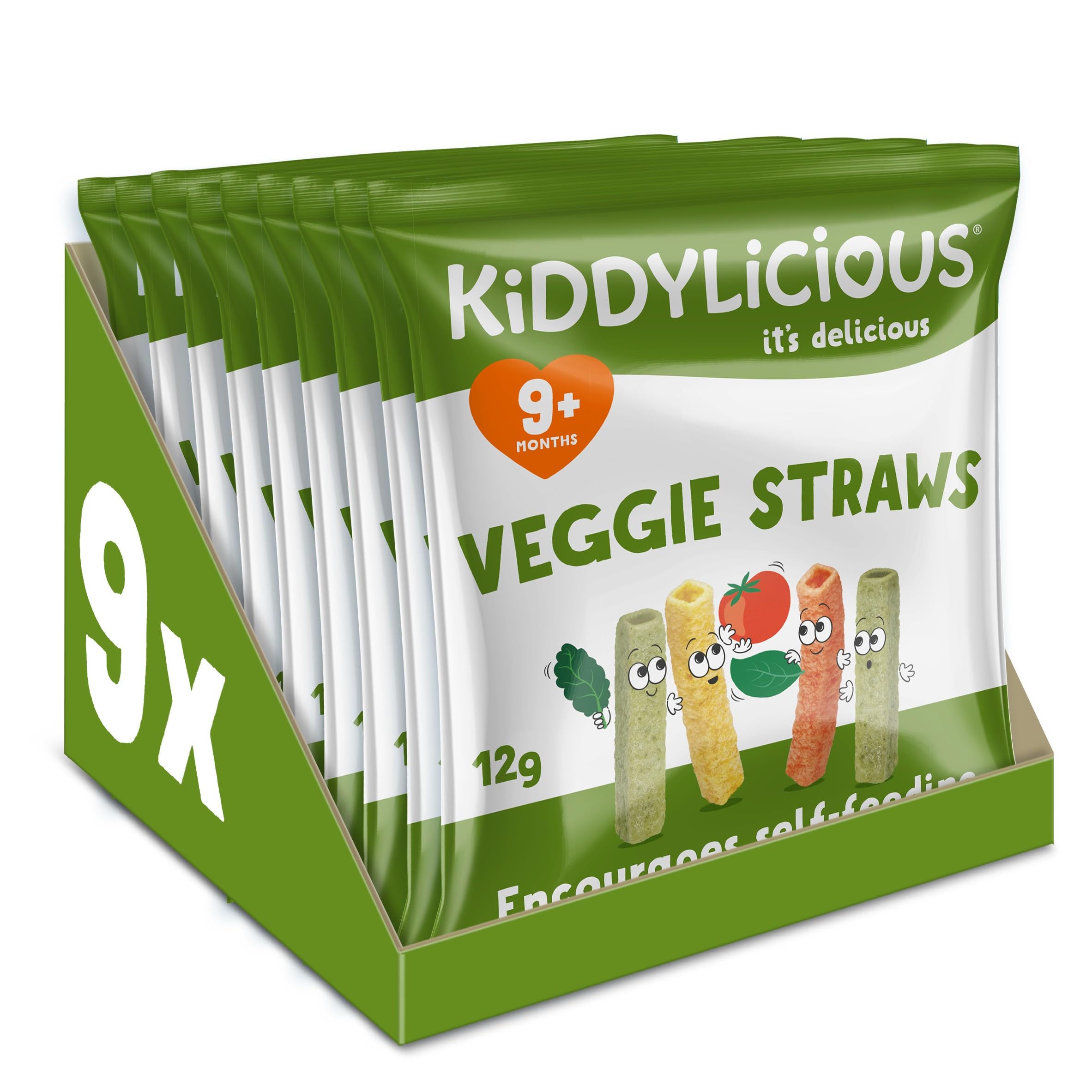 Kiddylicious Veggie Straws - Tomato, Kale & Spinach Flavoured Potato Snacks for Kids 9+ Months