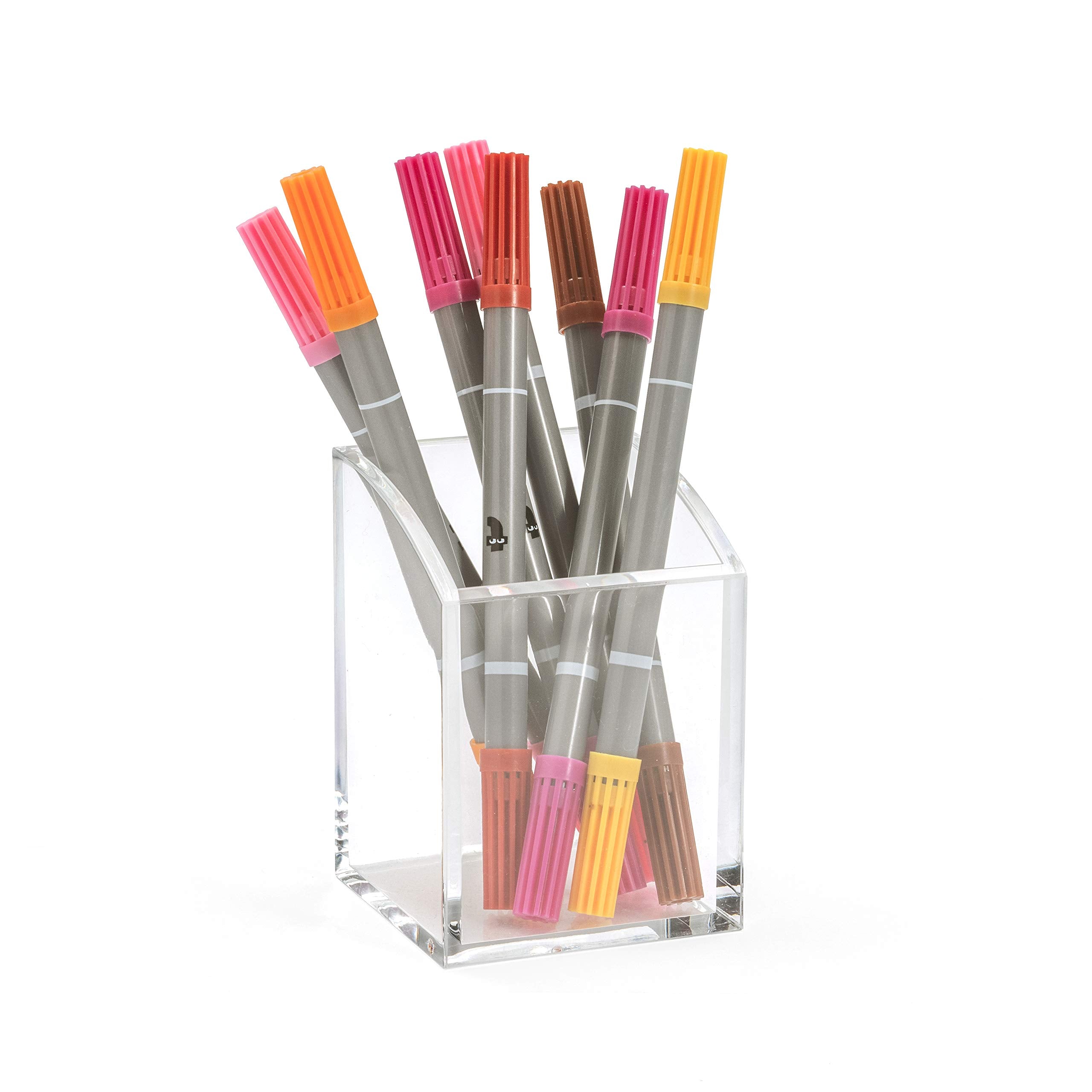 Osco Clear Acrylic Pen Pot - Square Transparent Desk Tidy for Pens, Pencils, and Tools | 70x70x102mm