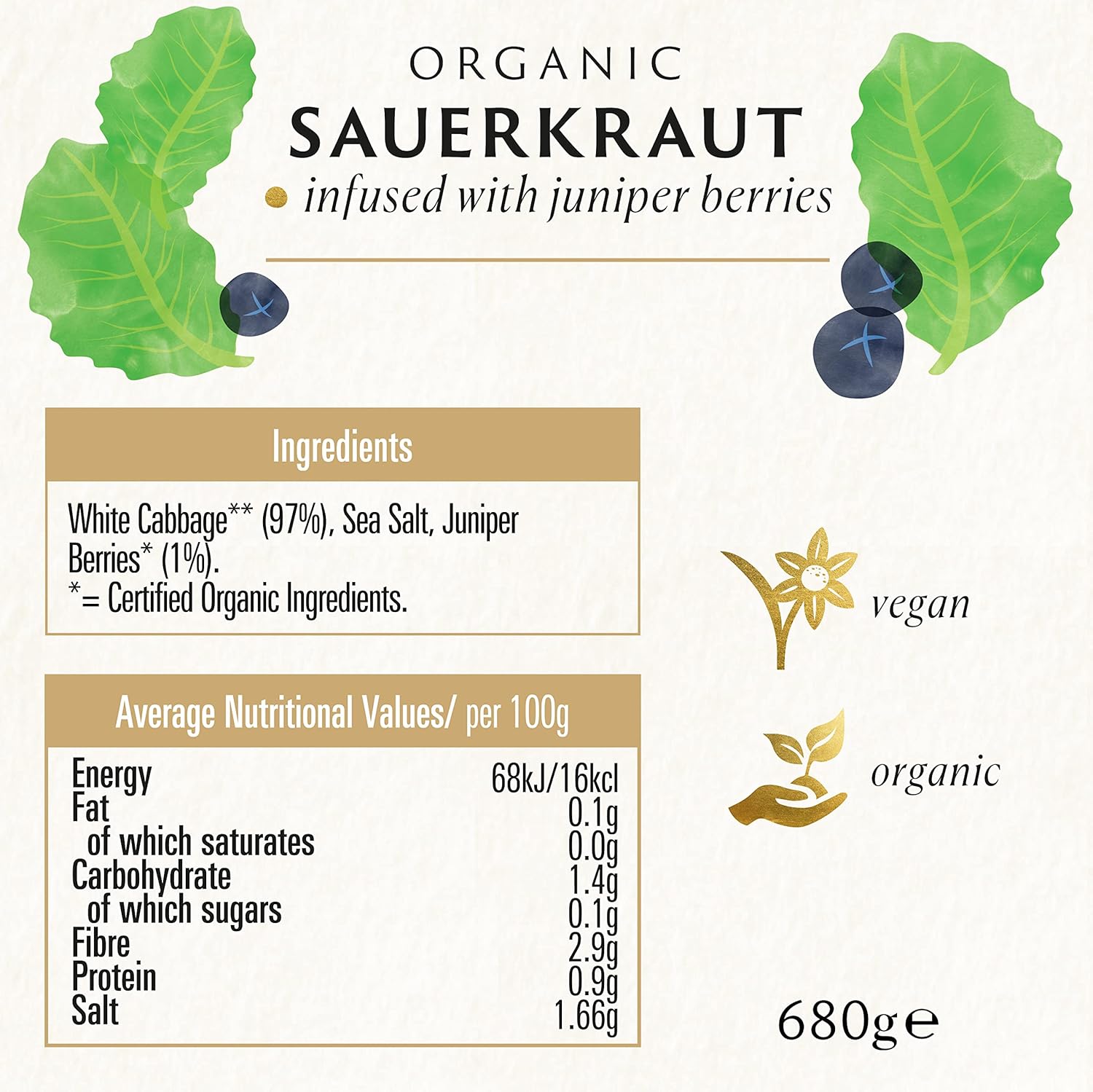 Biona Organic Sauerkraut 680g - Juniper Berries - Naturally Fermented 3