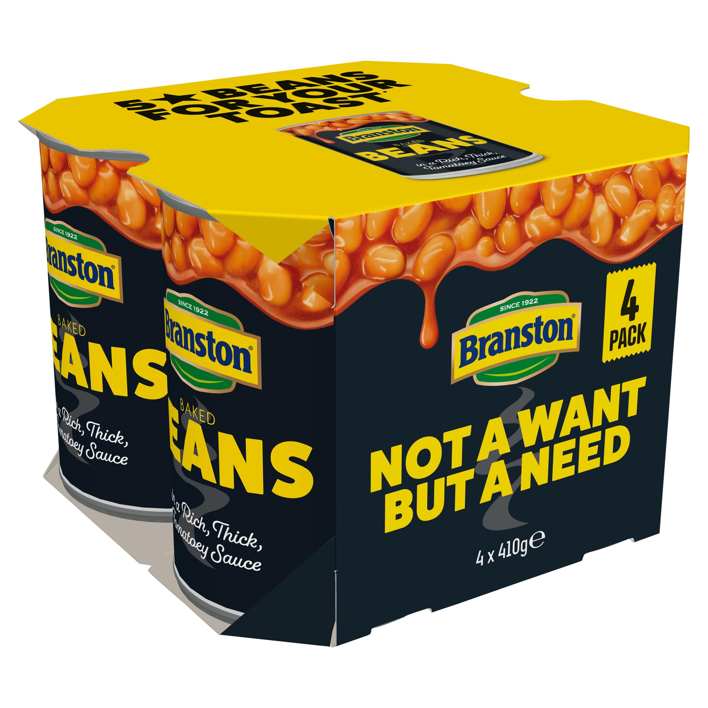 Branston Baked Beans in Tomato Sauce - Vegetarian Friendly, High in Fibre | 4 x 410g Cans 1