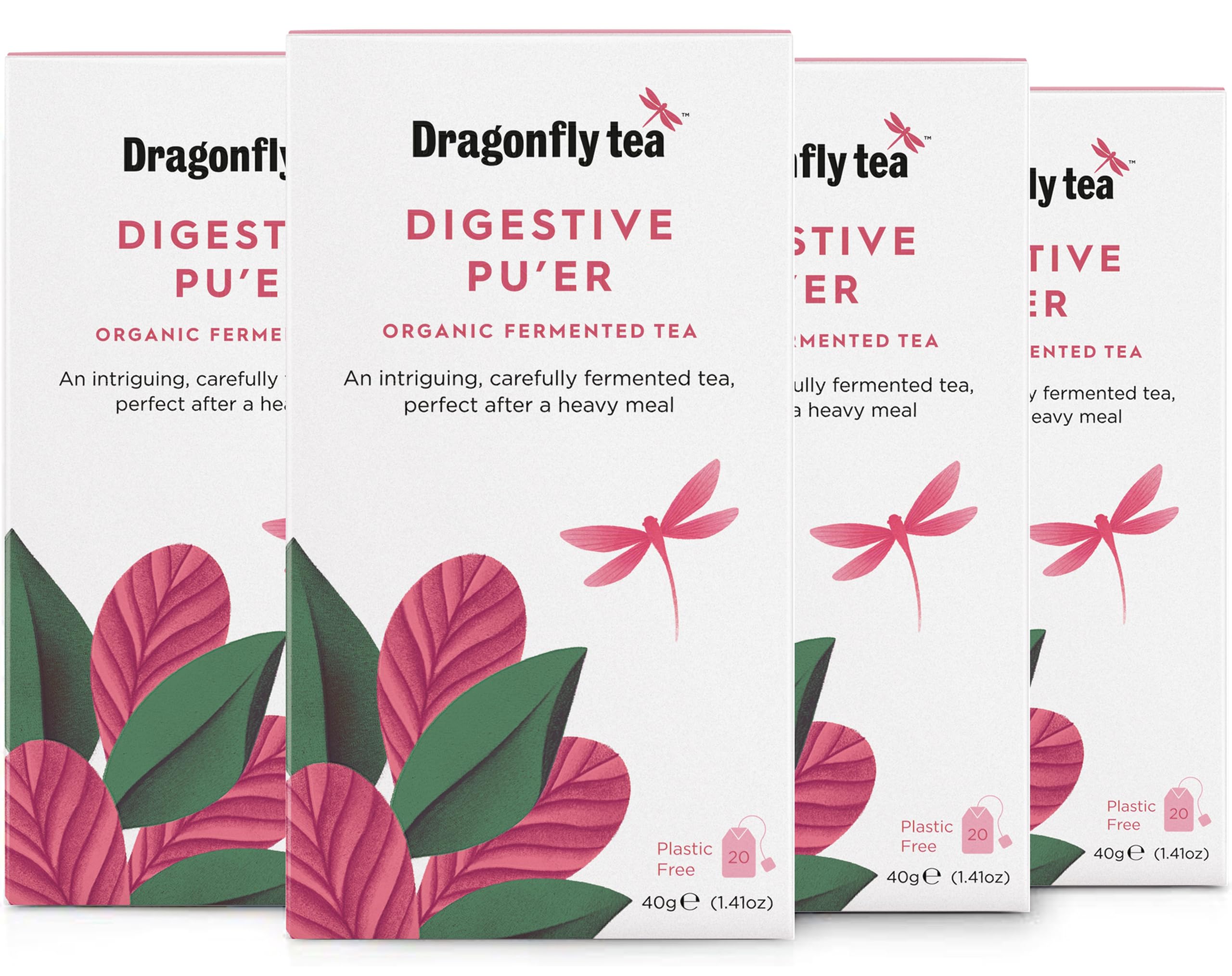 DRAGONFLY Organic Pu'er Herbal Tea - Fermented, Earthy Sweetness | 80 Teabags (4x20)