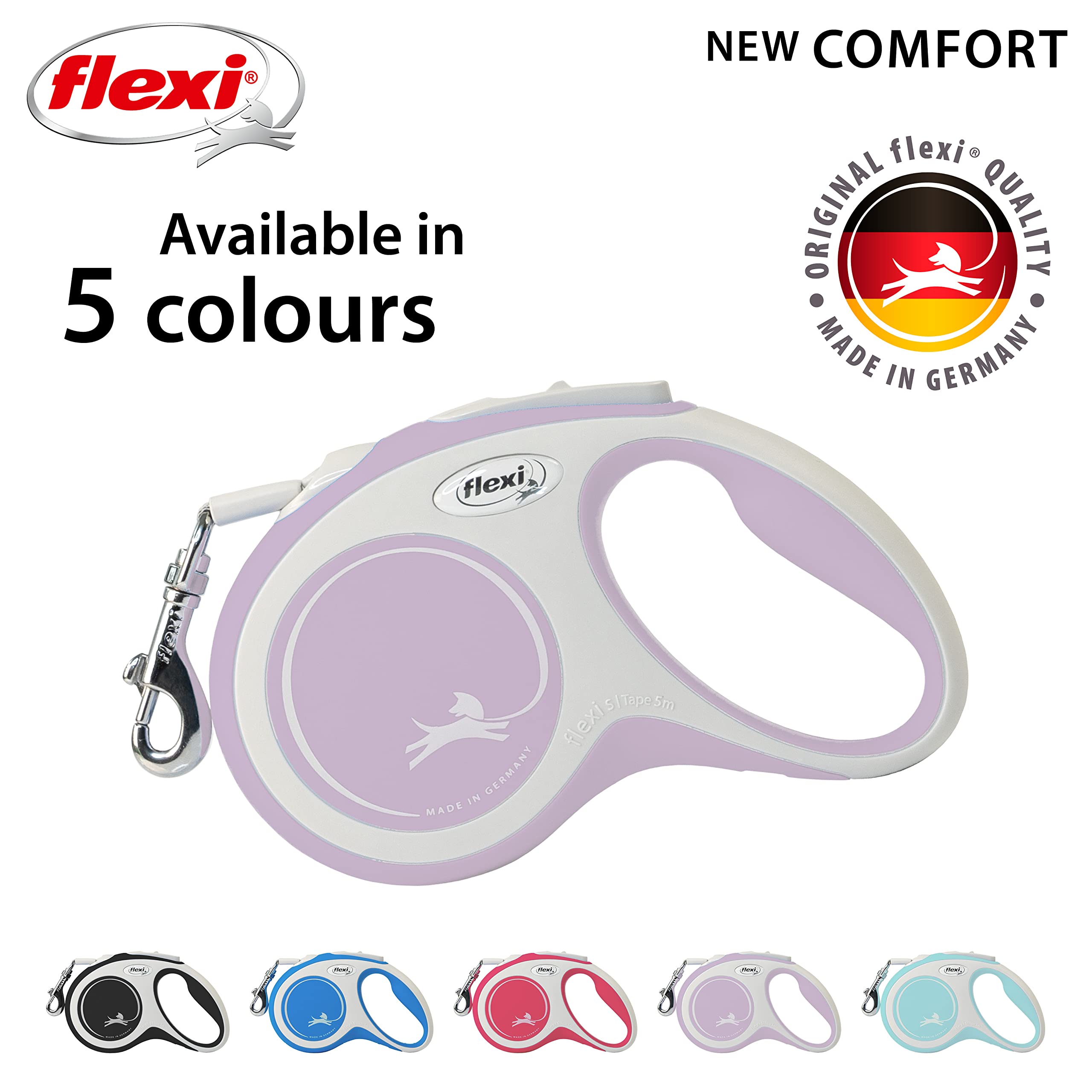 flexi New Comfort S Tape Retractable Lead | 5m Tape Leash | Max 15kg | Rose & Grey 4