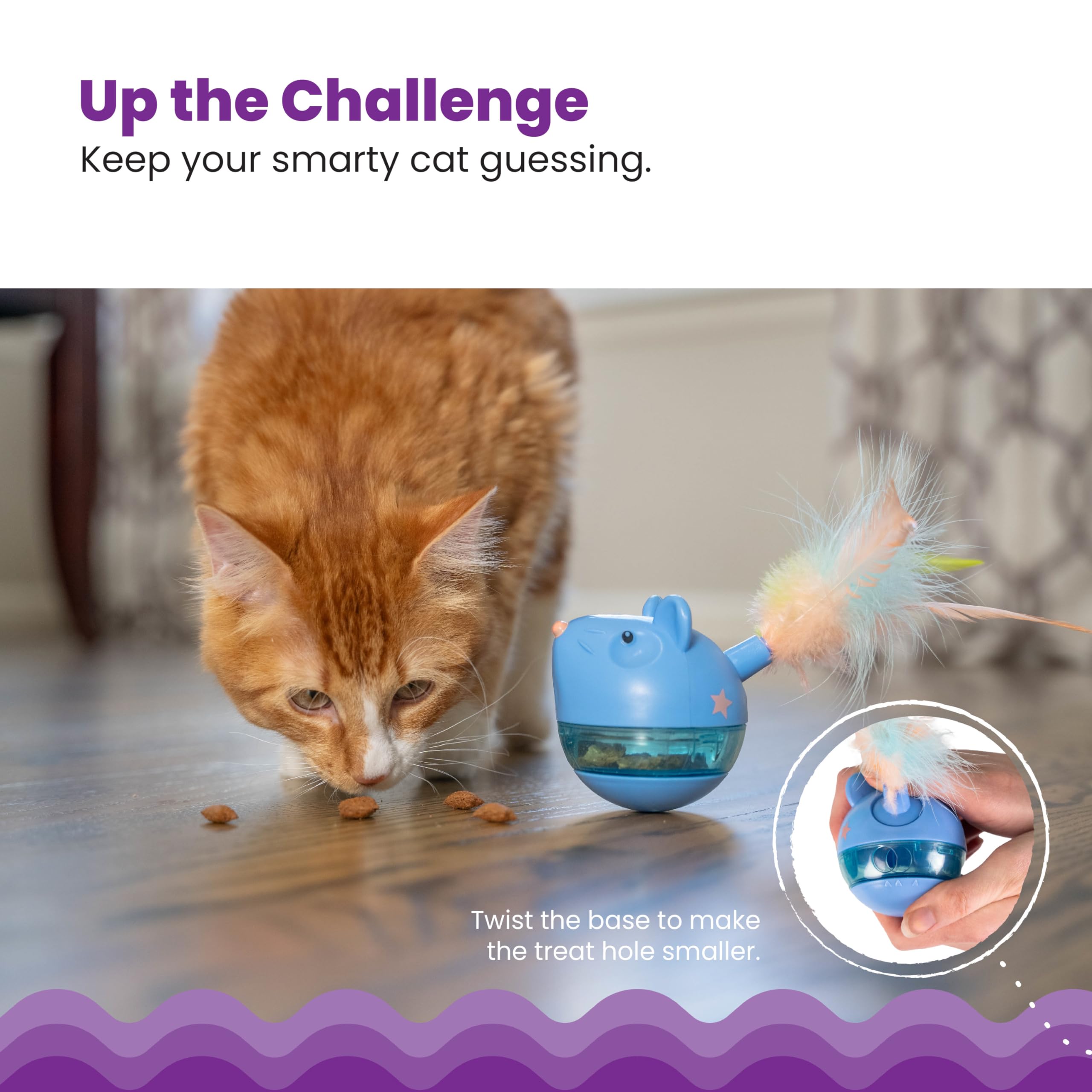 Catstages Hunt 'N Swat Treat Tumbler - Wobbles Rolls Dispenses Treats | Adjustable Difficulty 4