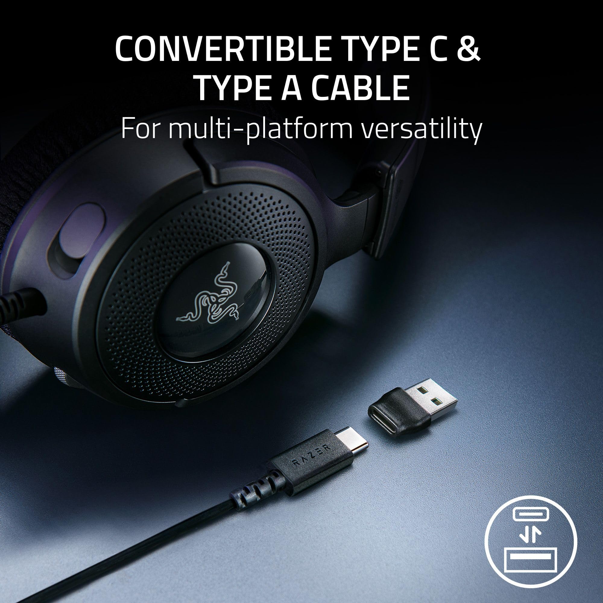Razer Kraken V4 X - Wired PC Gaming Headset with TriForce 40mm Drivers, 7.1 Surround Sound, Retractable Mic & Chroma RGB - Black 8