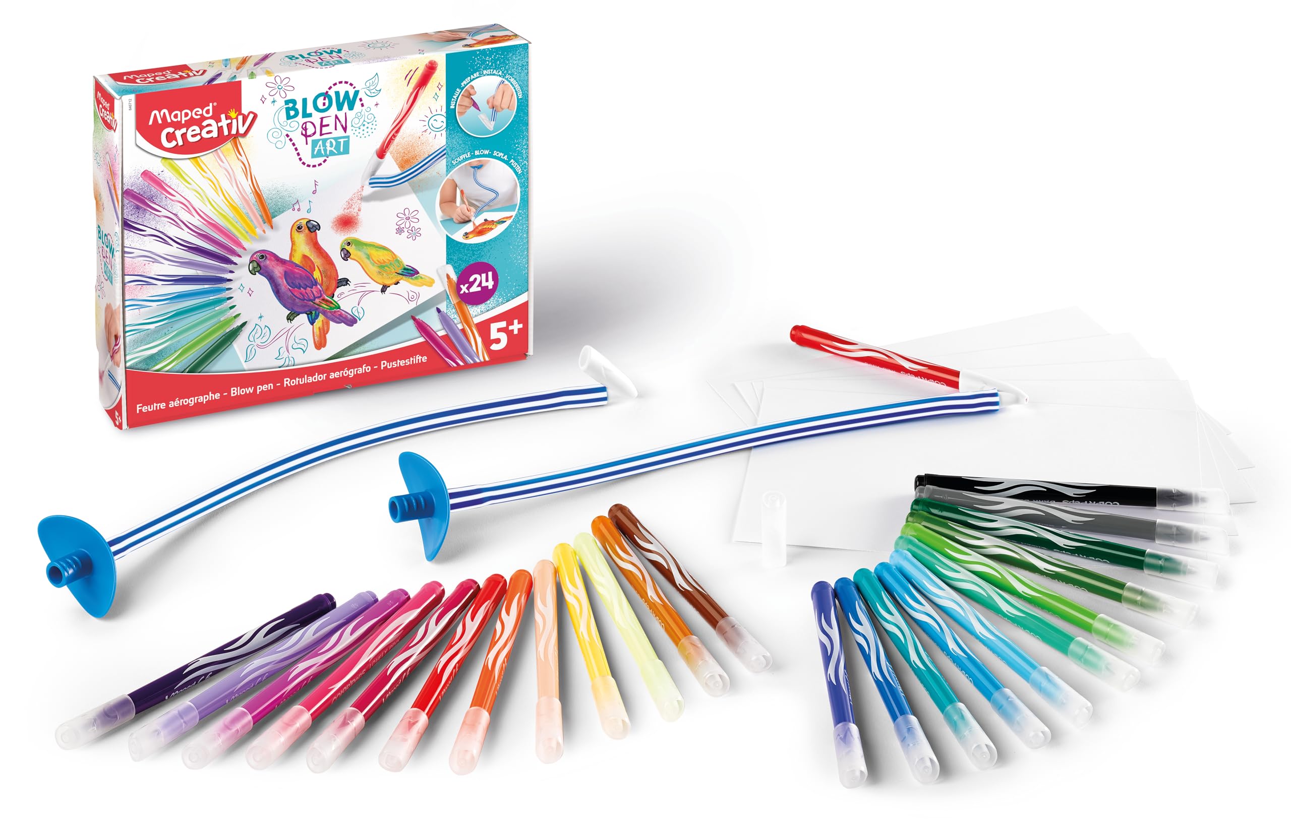 Maped Creativ Blow Art Kit - 24 Felt Tip Pens, 2 Airbrush Tools | Ages 5+ 2