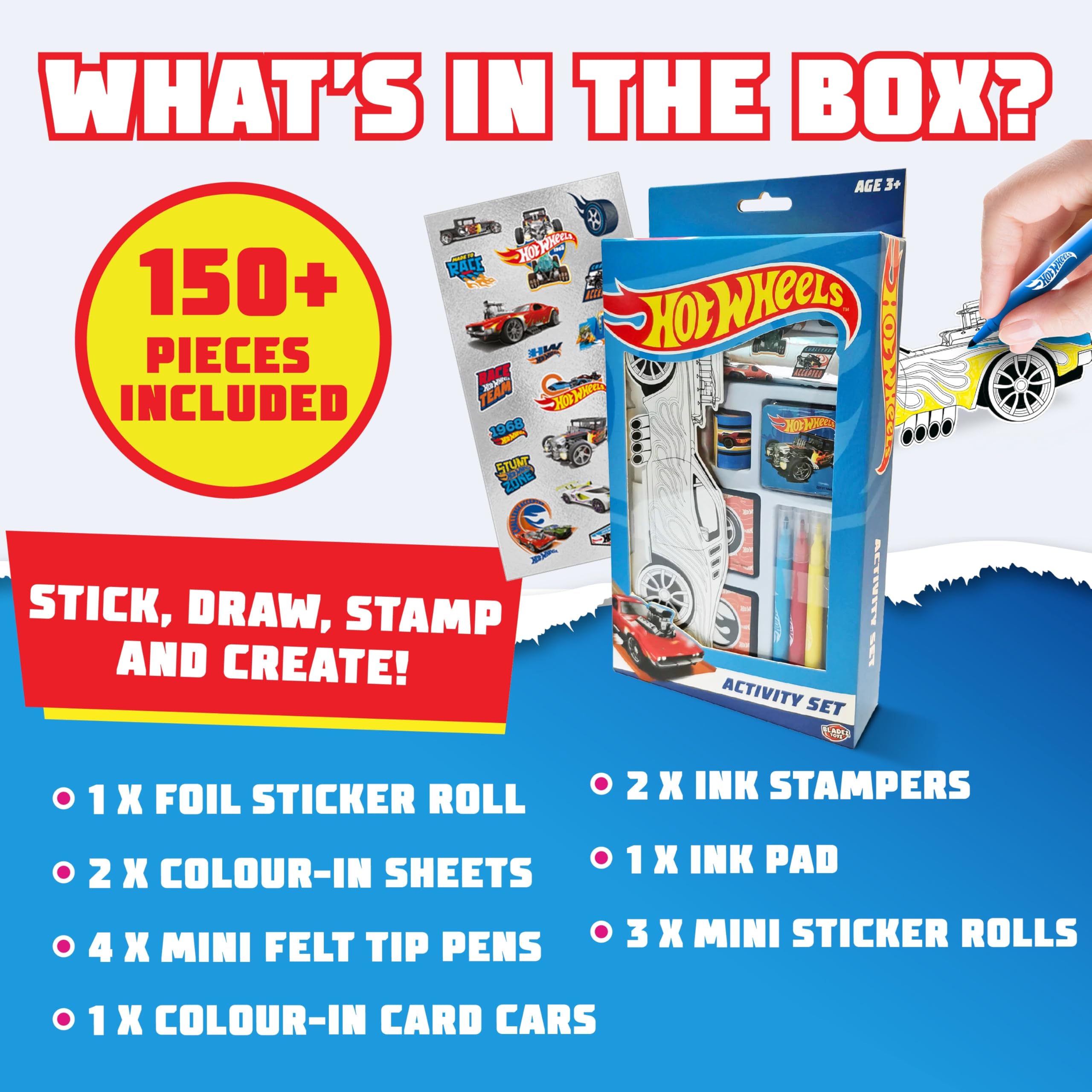 BLADEZ Hot Wheels Activity Set - 150+ Pieces Craft Kit | Customizable Racer | Ages 3+ 4