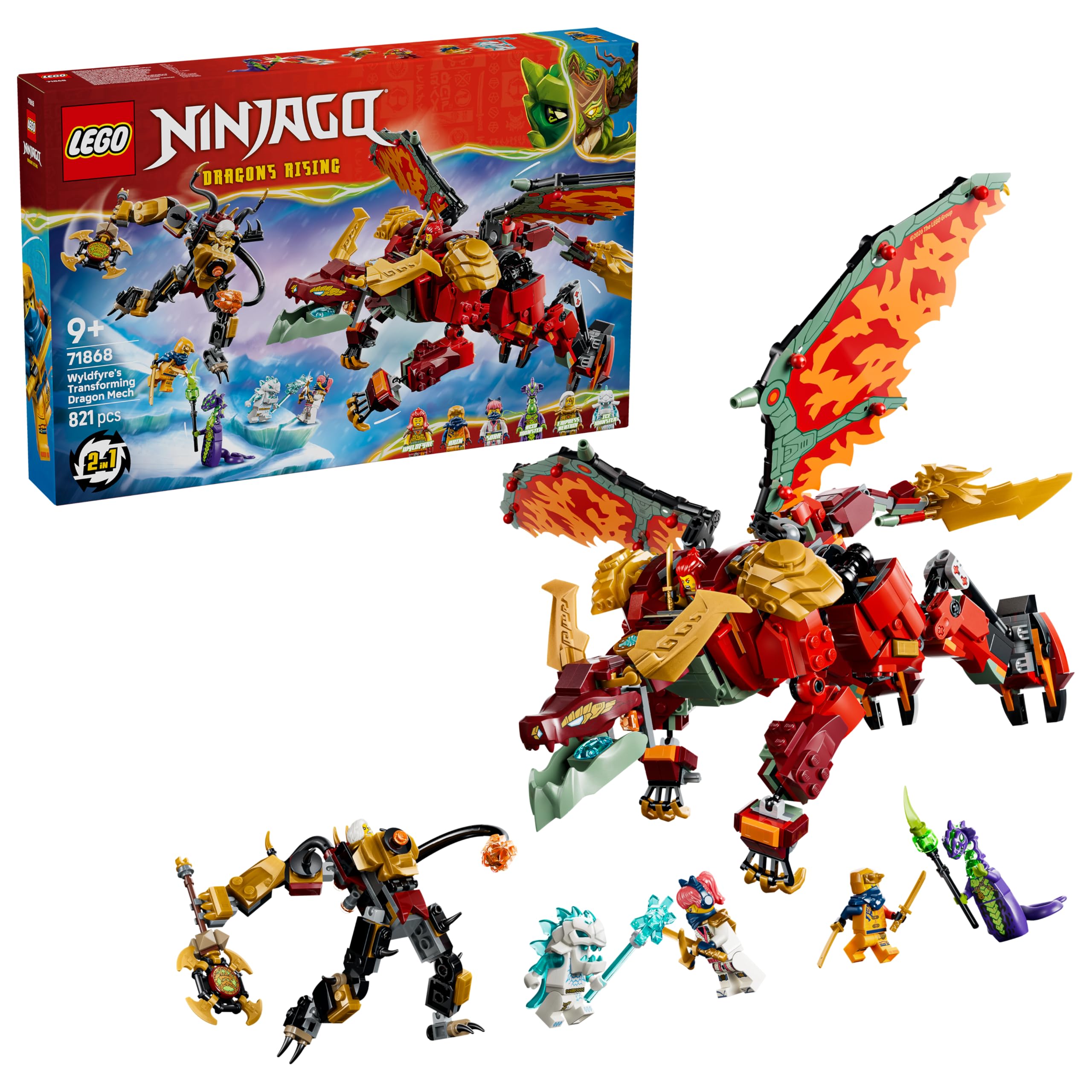 LEGO NINJAGO Wyldfyre's Transforming Dragon Mech Toy - 2-in-1 Action Figure Building Set for Ages 9+ 1