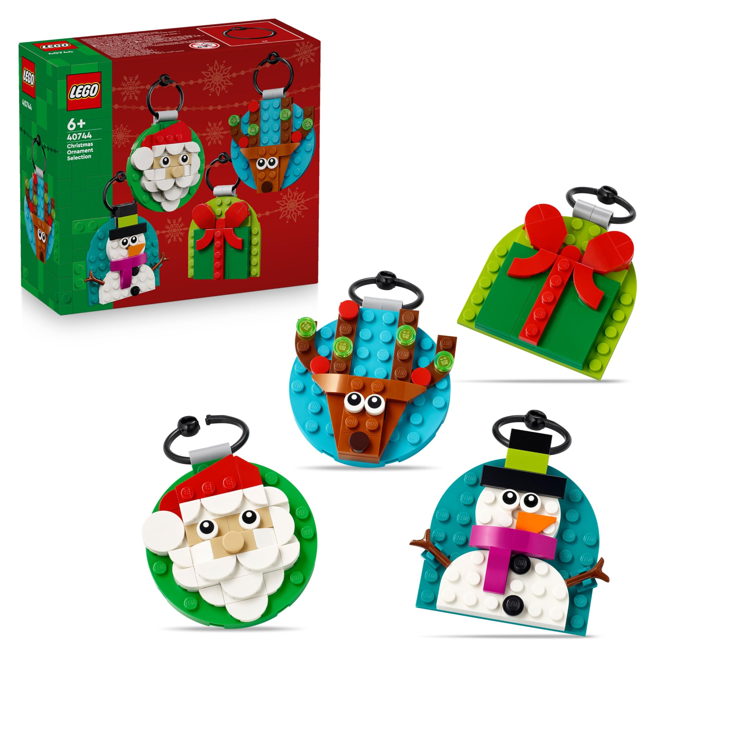 LEGO Christmas Ornament Selection - Building Toy with 4 Festive Hanging Decorations for Kids 6+