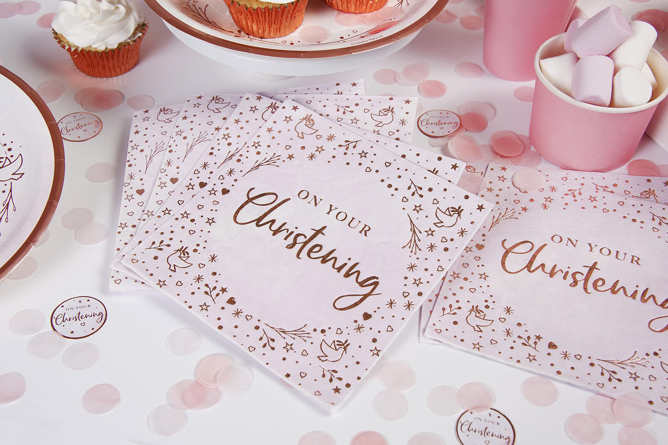 Anniversary House Pink Christening Lunch Napkins - 3 Ply Foil Stamped | 33 x 33cm Unfolded 2