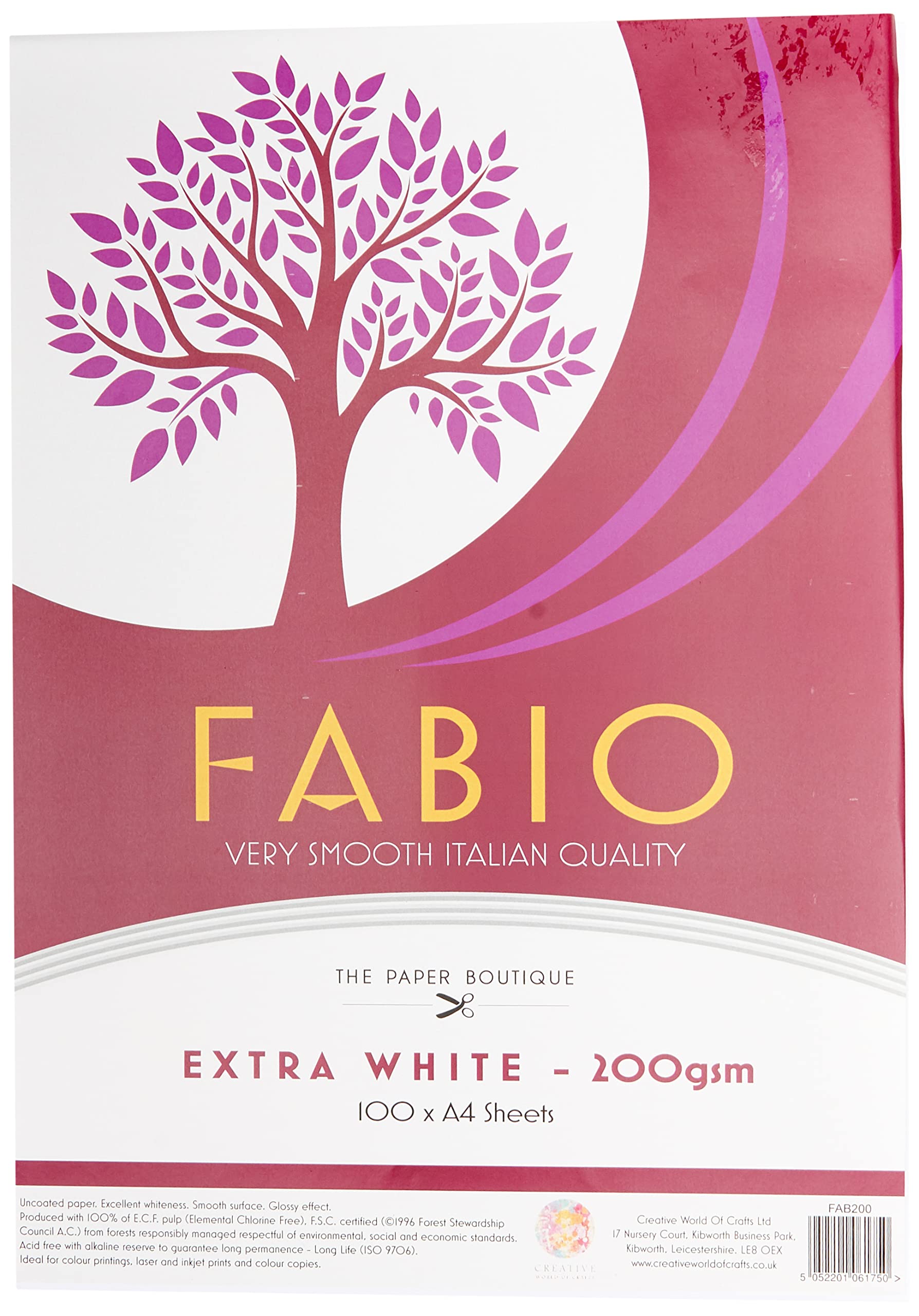 Fabio 200gsm Extra White Card A4 Paper | 100 Sheets | Acid Free Long Life