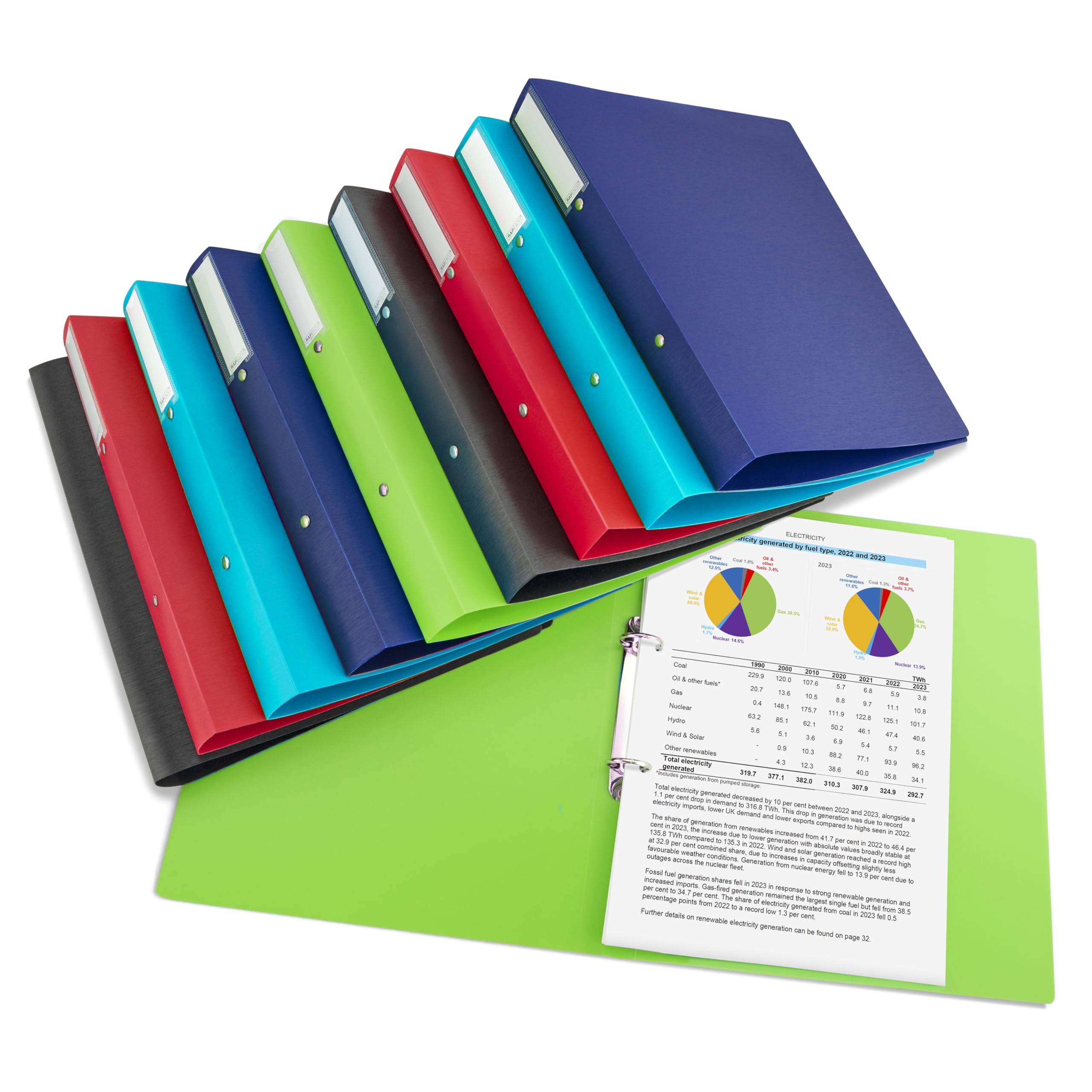 Rapesco 1826 ECO 2-Ring O-Ring Binder - 38mm Spine, A4, Assorted Colours, Pack of 10