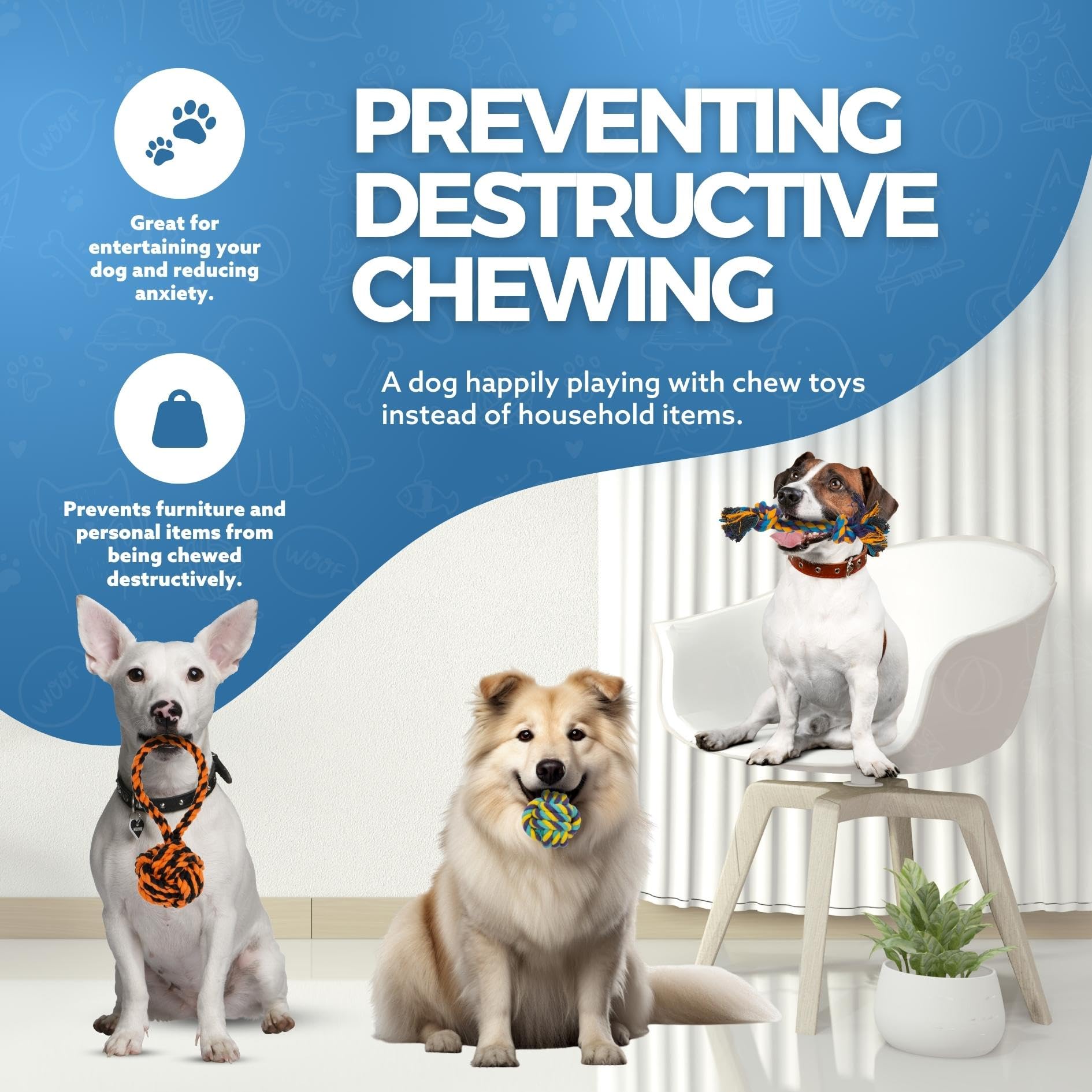 Fur & Bone 10-Pack Indestructible Dog Chew Toys - Durable Cotton Rope & Tug Toys for All Breeds 4
