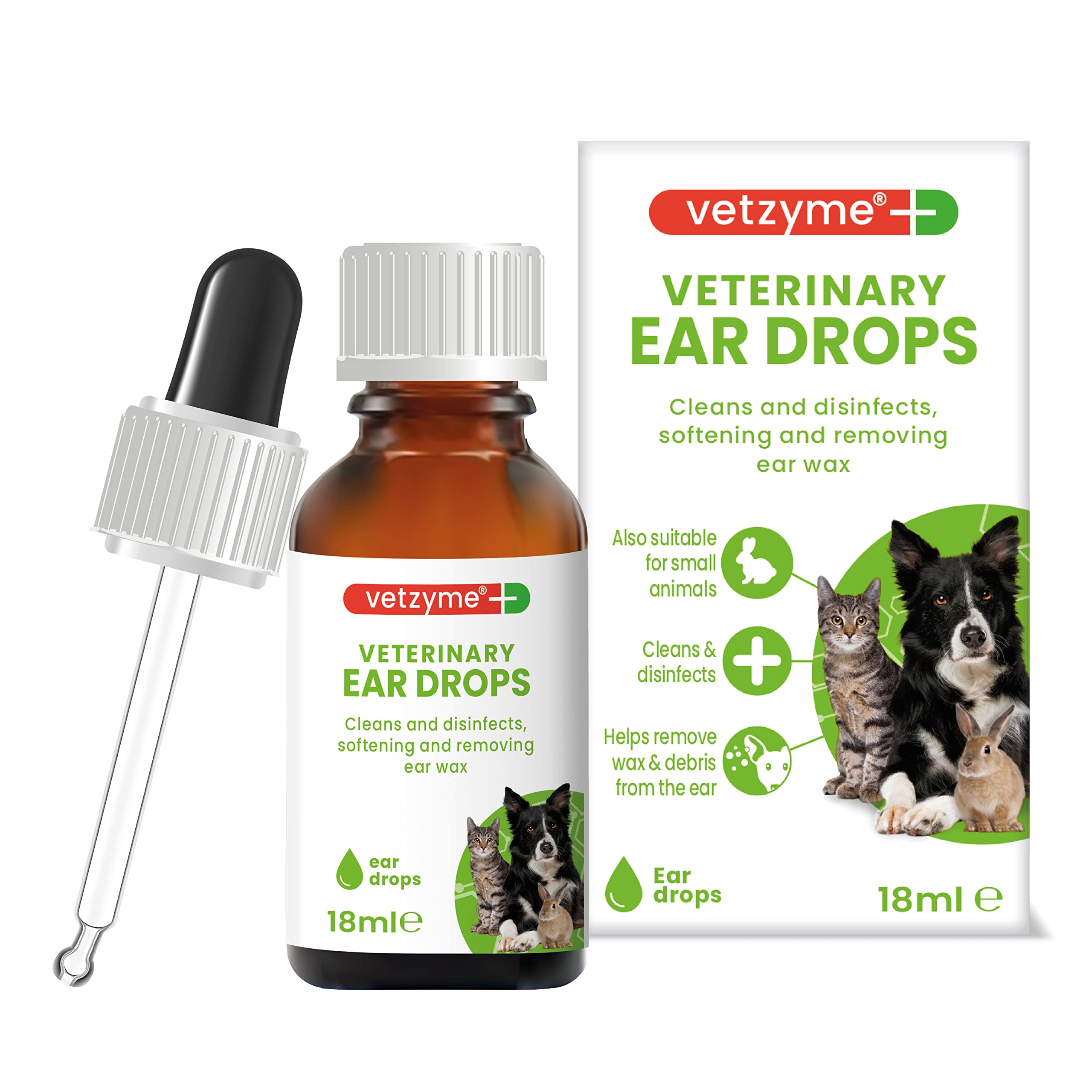Vetzyme Antibacterial Ear Drops for Dogs, Cats & Small Pets - Cleans & Disinfects | 18 ml 1