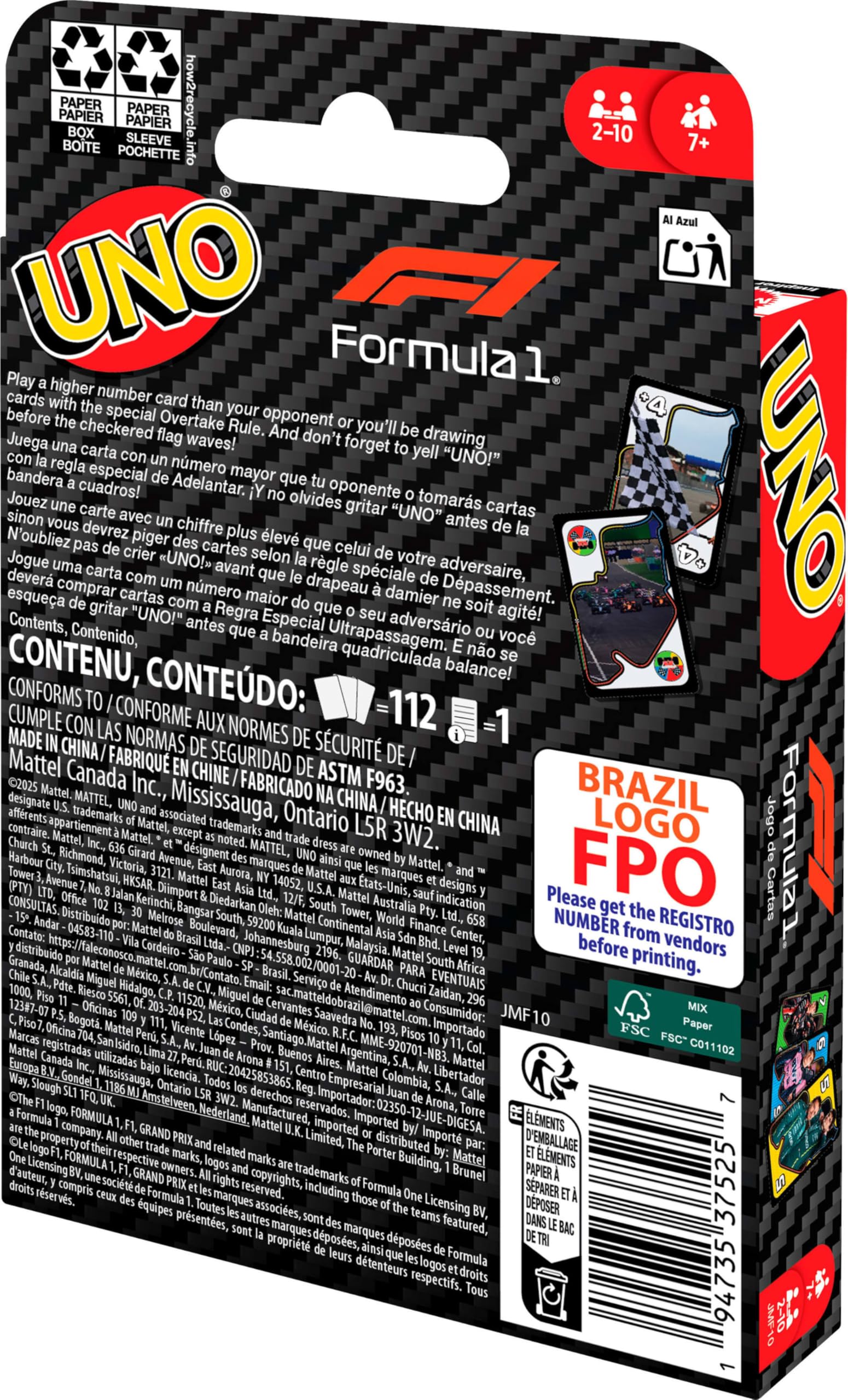 Juegos Mattel UNO F1 Card Game - Collectible Deck for F1 Fans | Ages 7+ | 2-10 Players 4