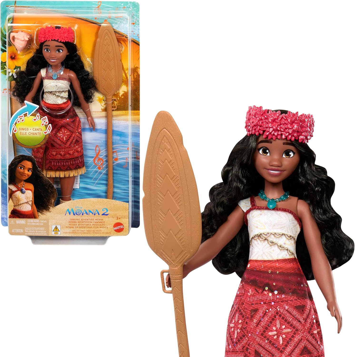 Mattel Disney Moana 2 Singing Adventure Moana Doll with Signature Outfit & Accessories 1